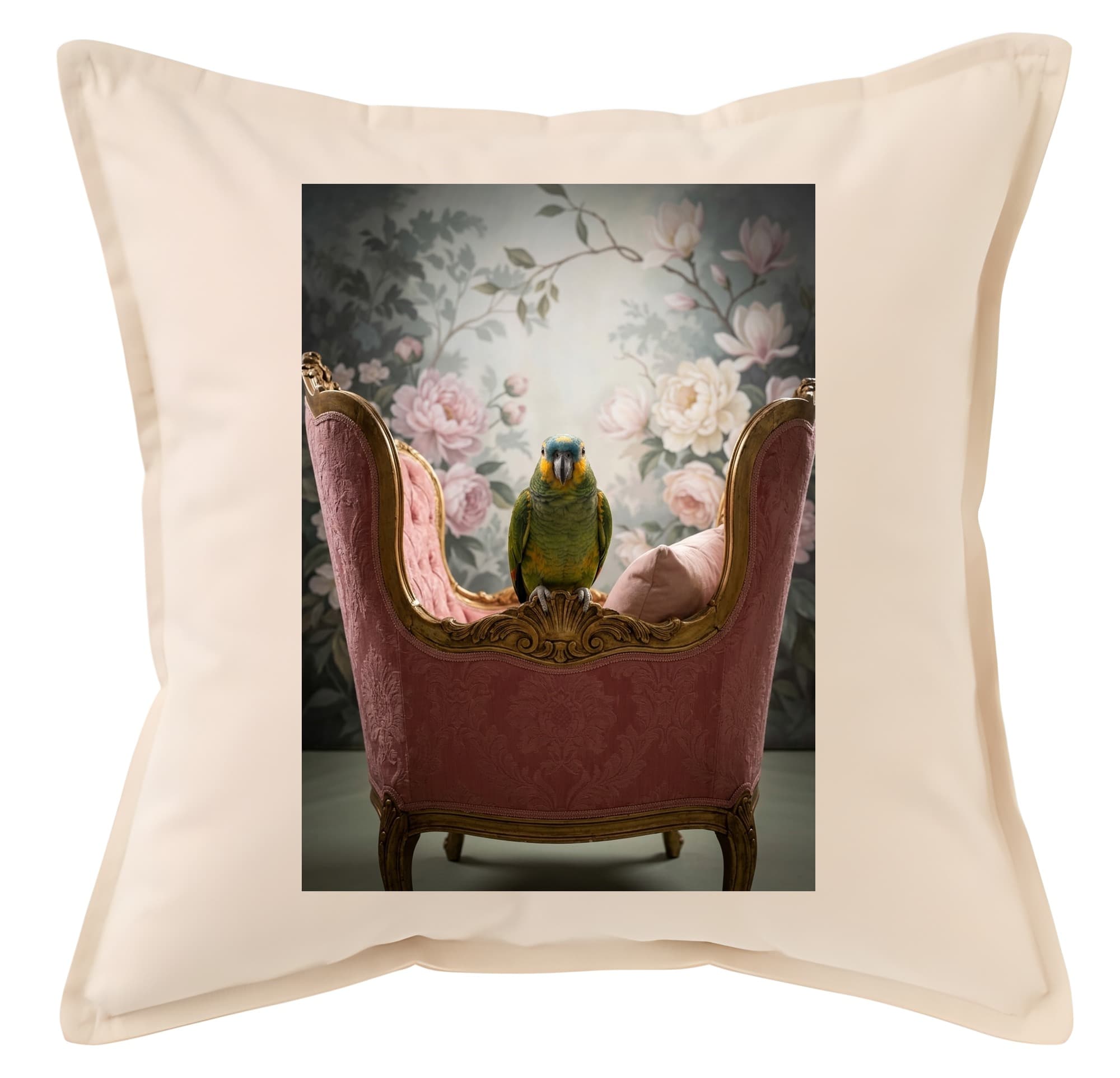 Blue-fronted Amazon Shabby Pink Oil-Painting Rococo Cushion