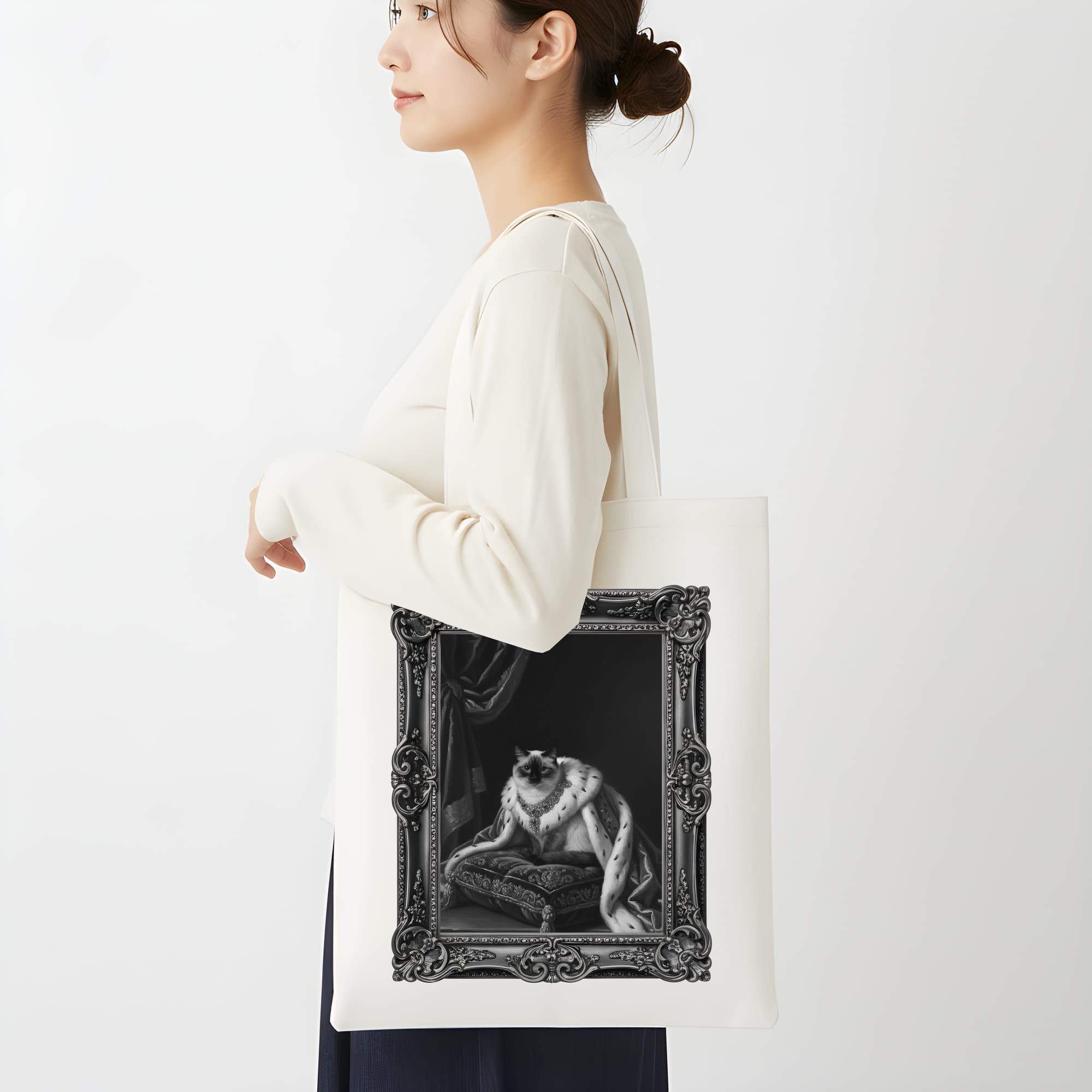 Balinese Renaissance Portrait Tote Bag (Monochrome Print, Framed Design) 2