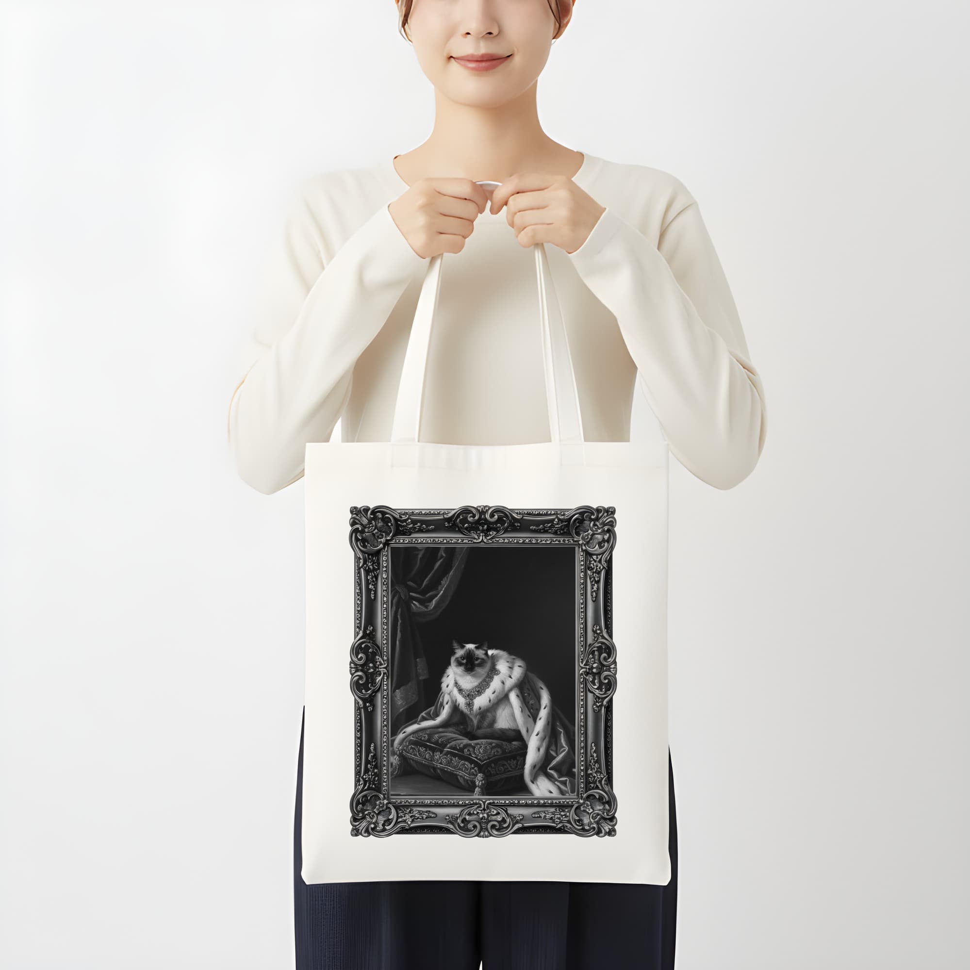 Balinese Renaissance Portrait Tote Bag (Monochrome Print, Framed Design) 3