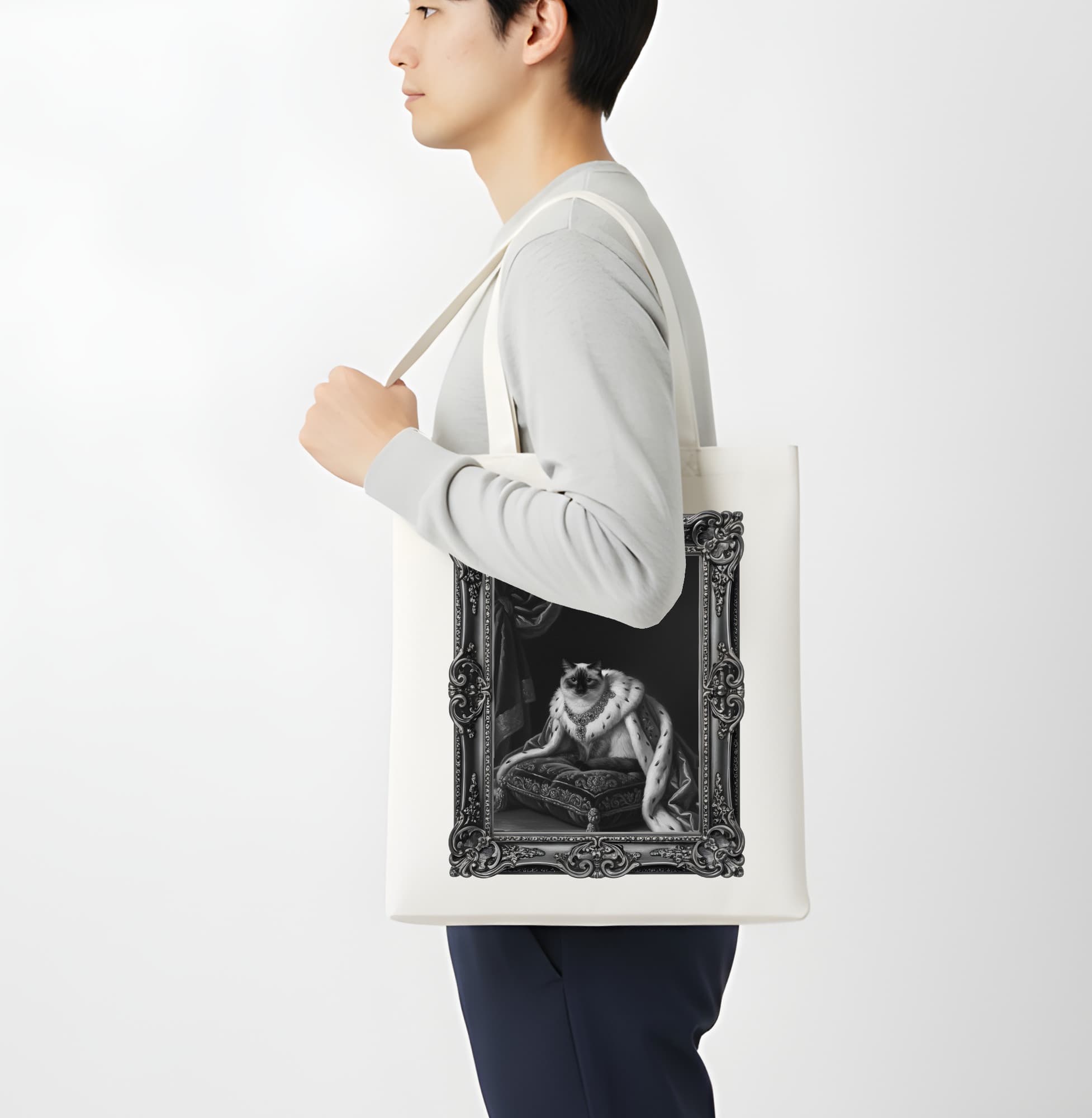 Balinese Renaissance Portrait Tote Bag (Monochrome Print, Framed Design) 4