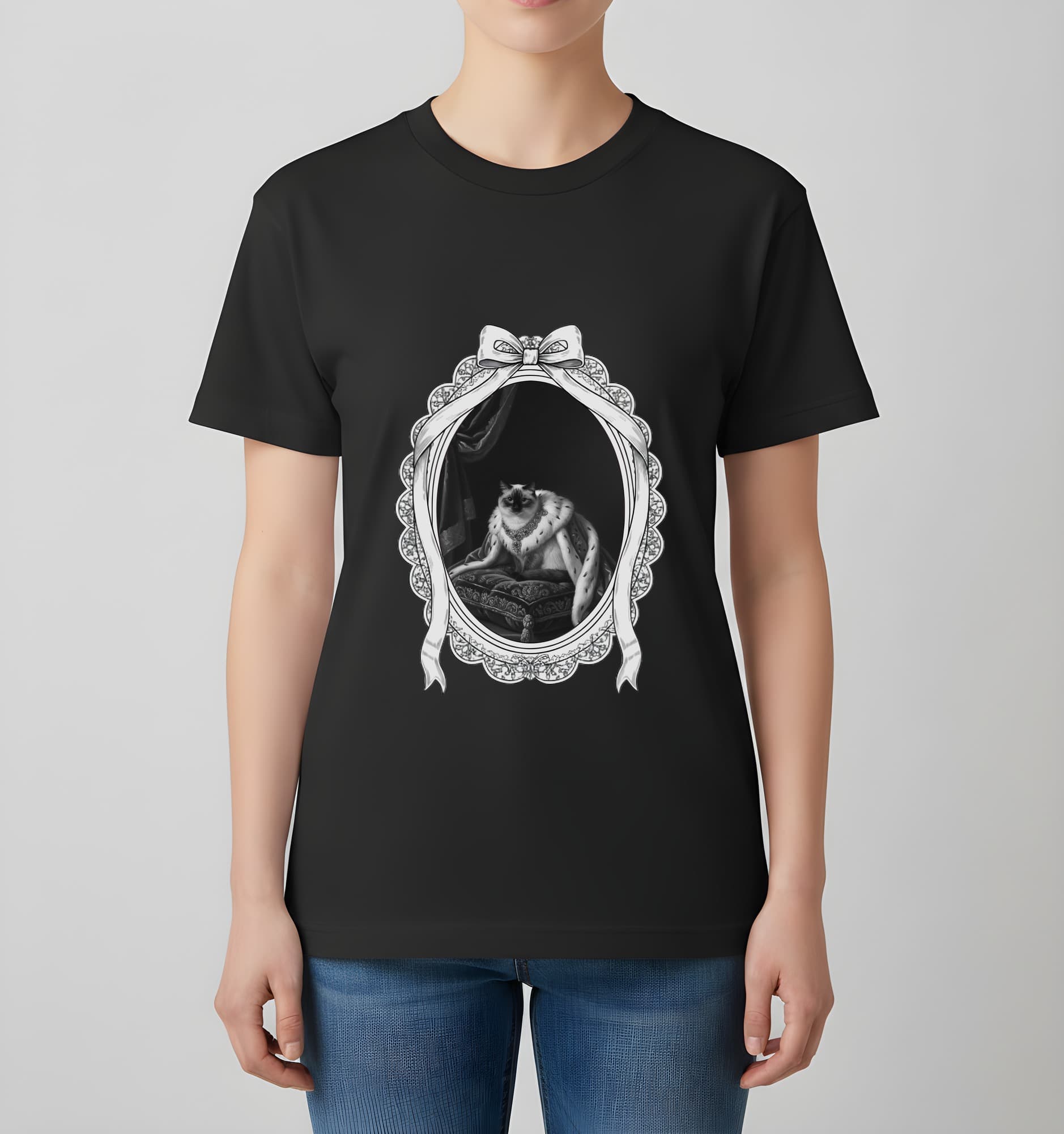 バリニーズのルネサンス肖像画Tシャツ(ブラック・モノクロプリント・額縁デザインあり) 4