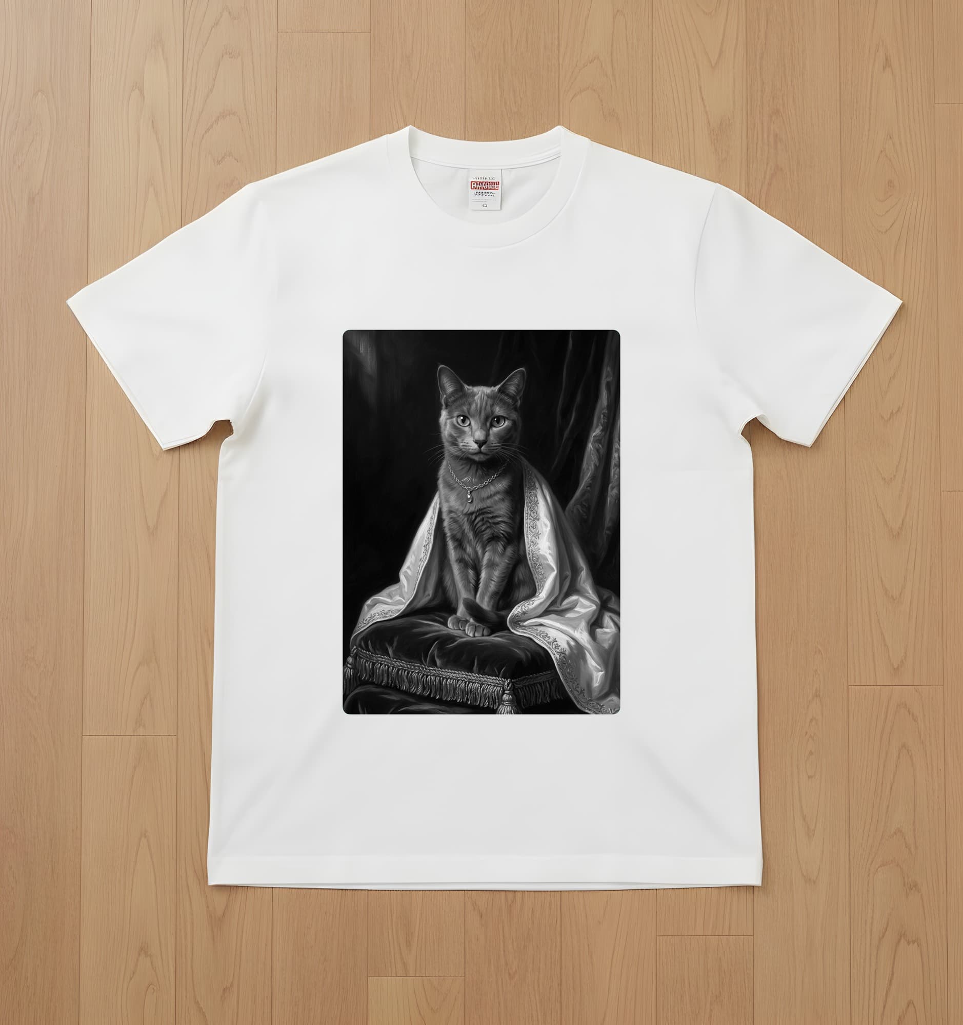 シャルトリューのルネサンス肖像画Tシャツ(ホワイト・モノクロプリント・額縁なし)