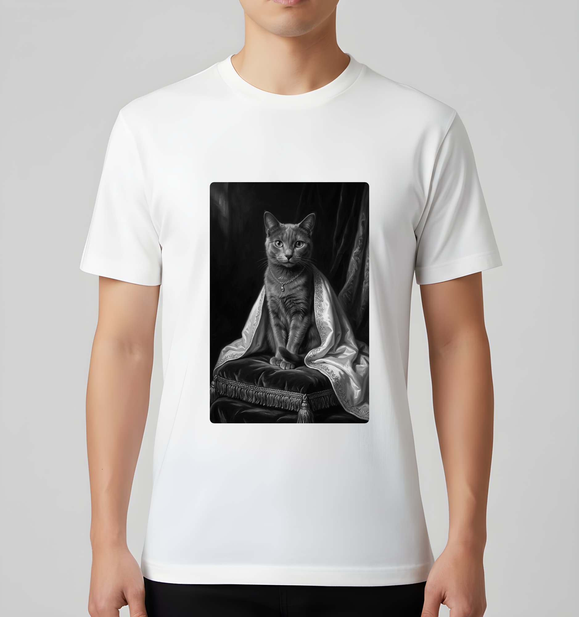 シャルトリューのルネサンス肖像画Tシャツ(ホワイト・モノクロプリント・額縁なし) 3