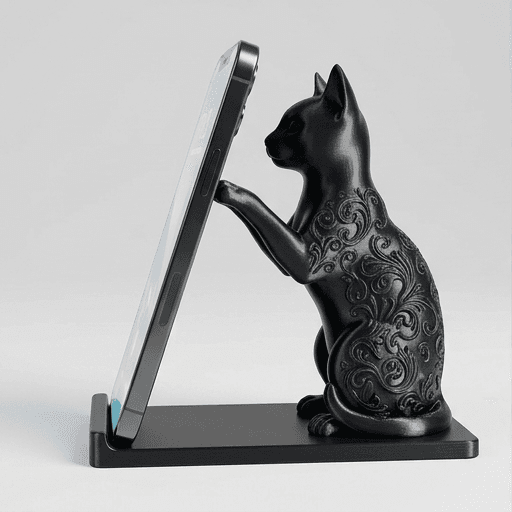 シャム猫のルネサンス肖像画スマホスタンド(シルクブラック)