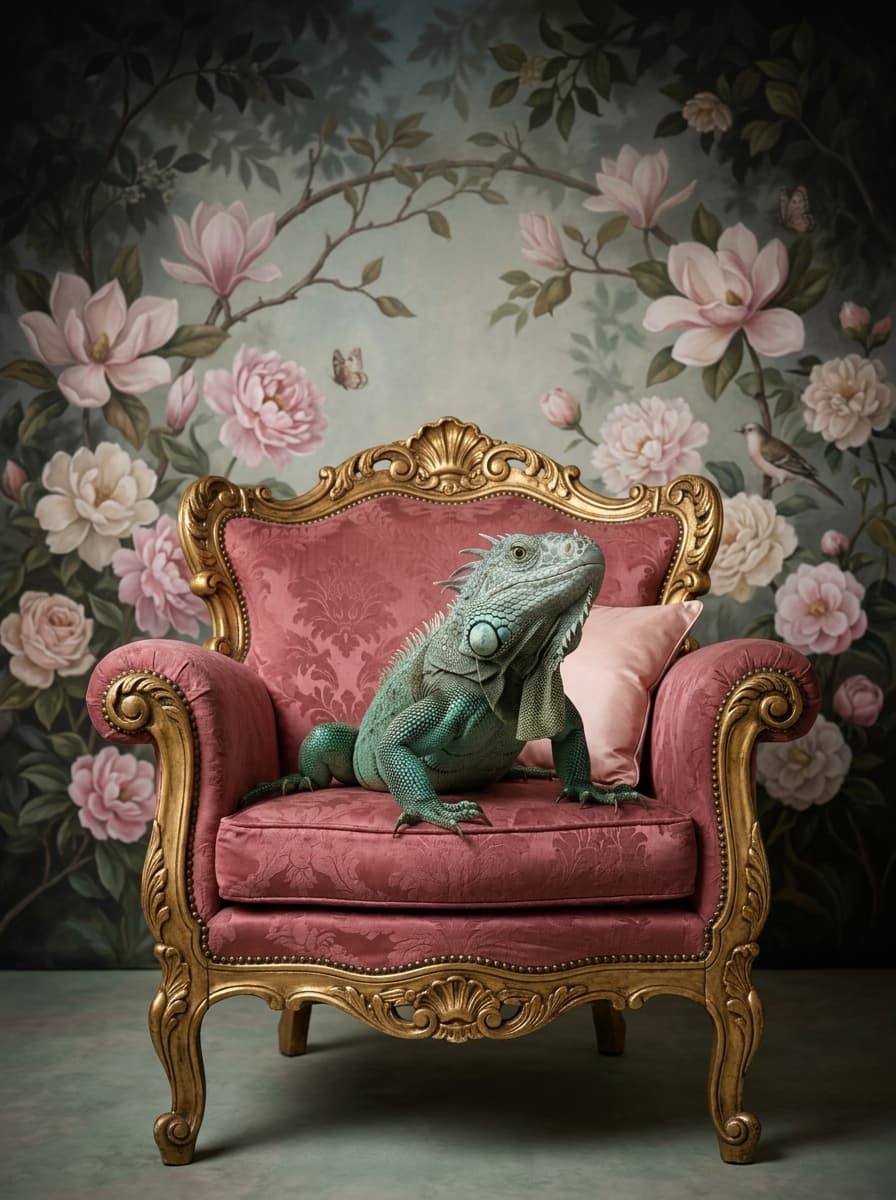 Blue Iguana Shabby Pink Oil-Painting Rococo Framed Art Print (A4 Gold) 4