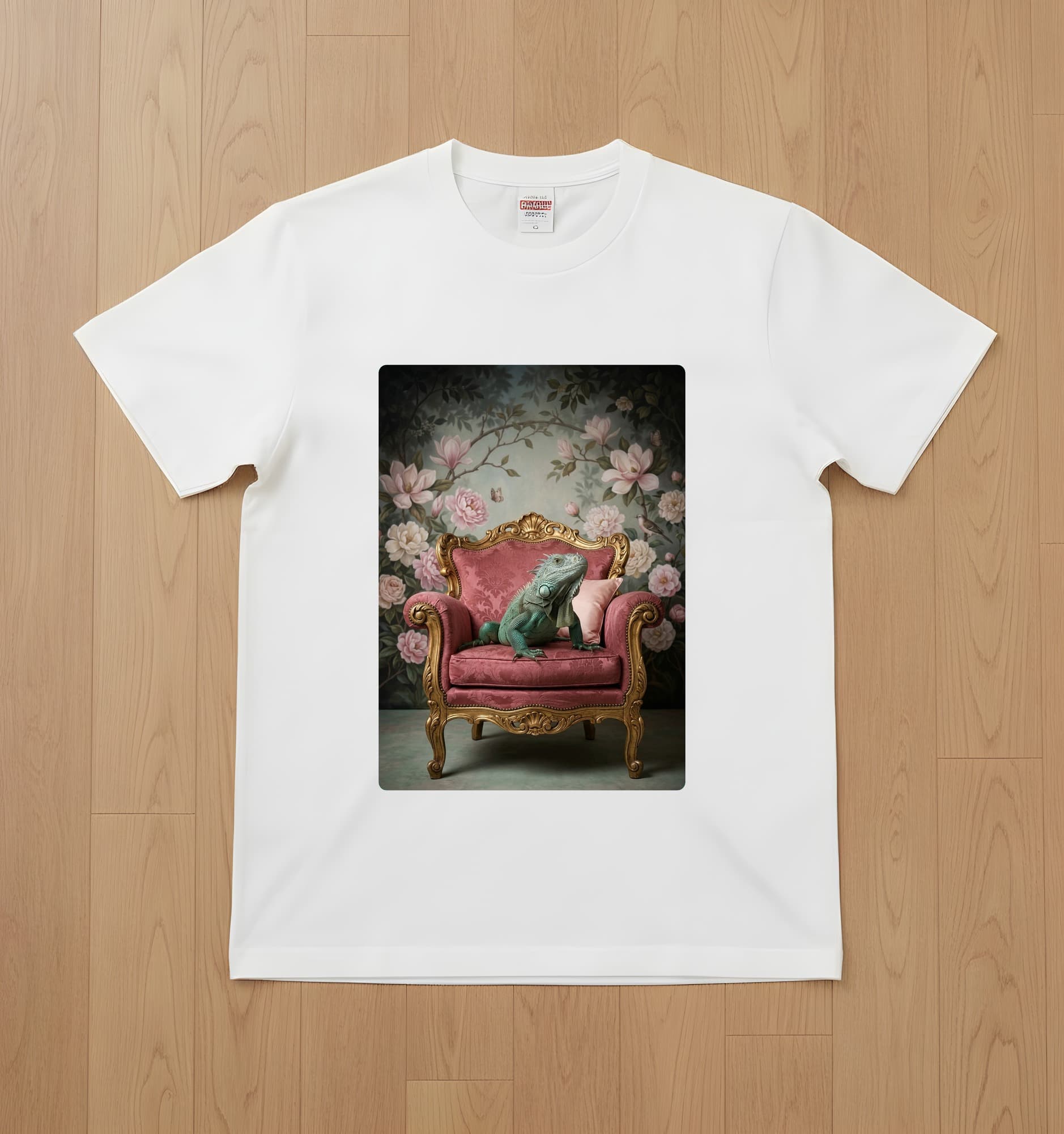 Blue Iguana Shabby Pink Oil-Painting Rococo T-Shirt (White)