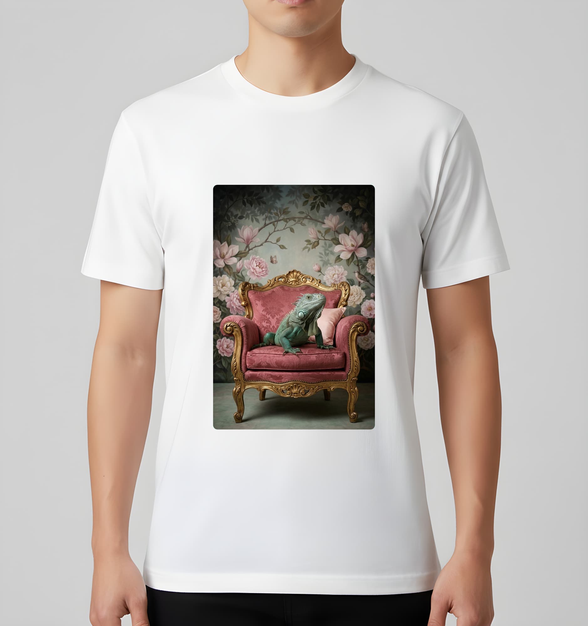 Blue Iguana Shabby Pink Oil-Painting Rococo T-Shirt (White) 3