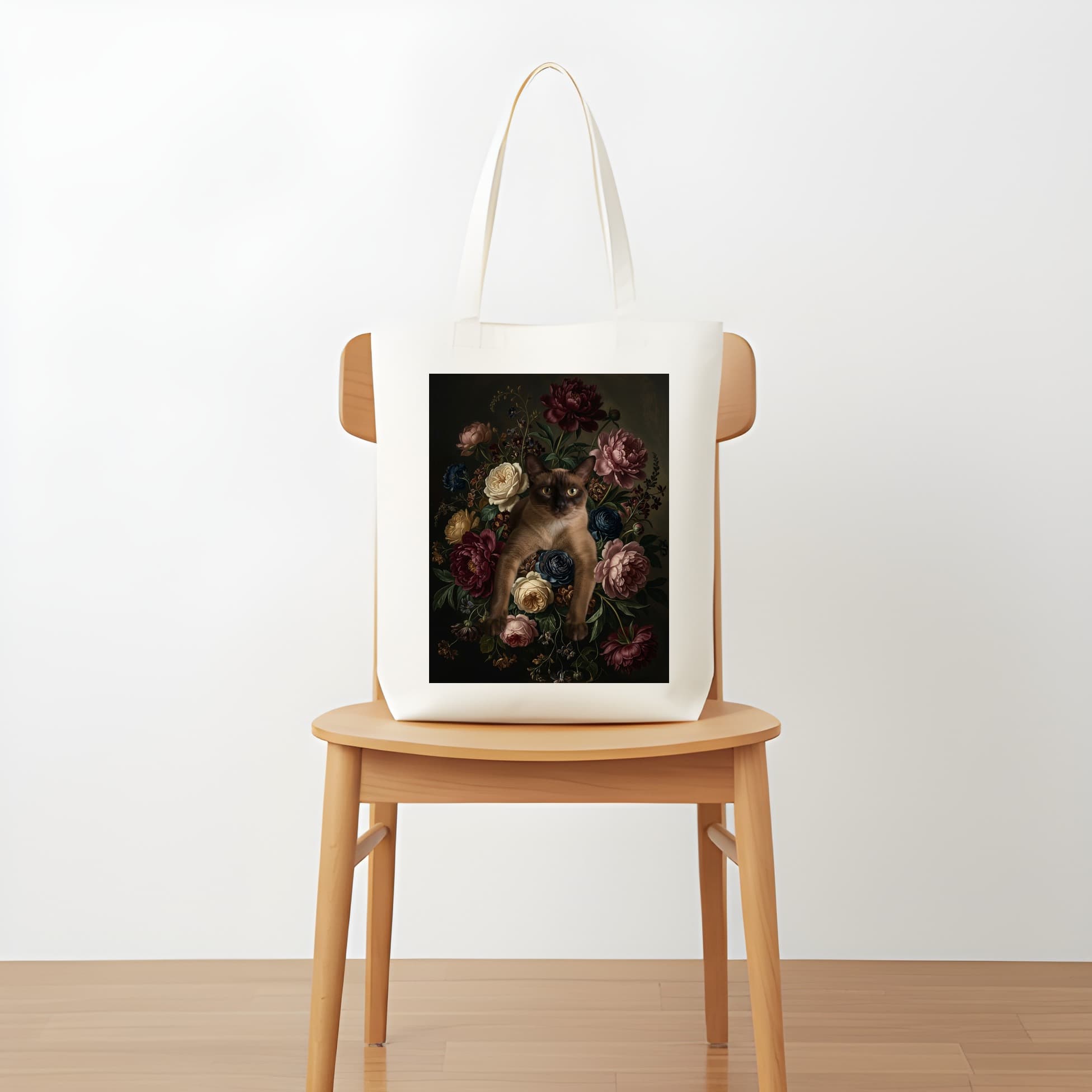 バーミーズの花の油絵風アート花柄トートバッグ 5