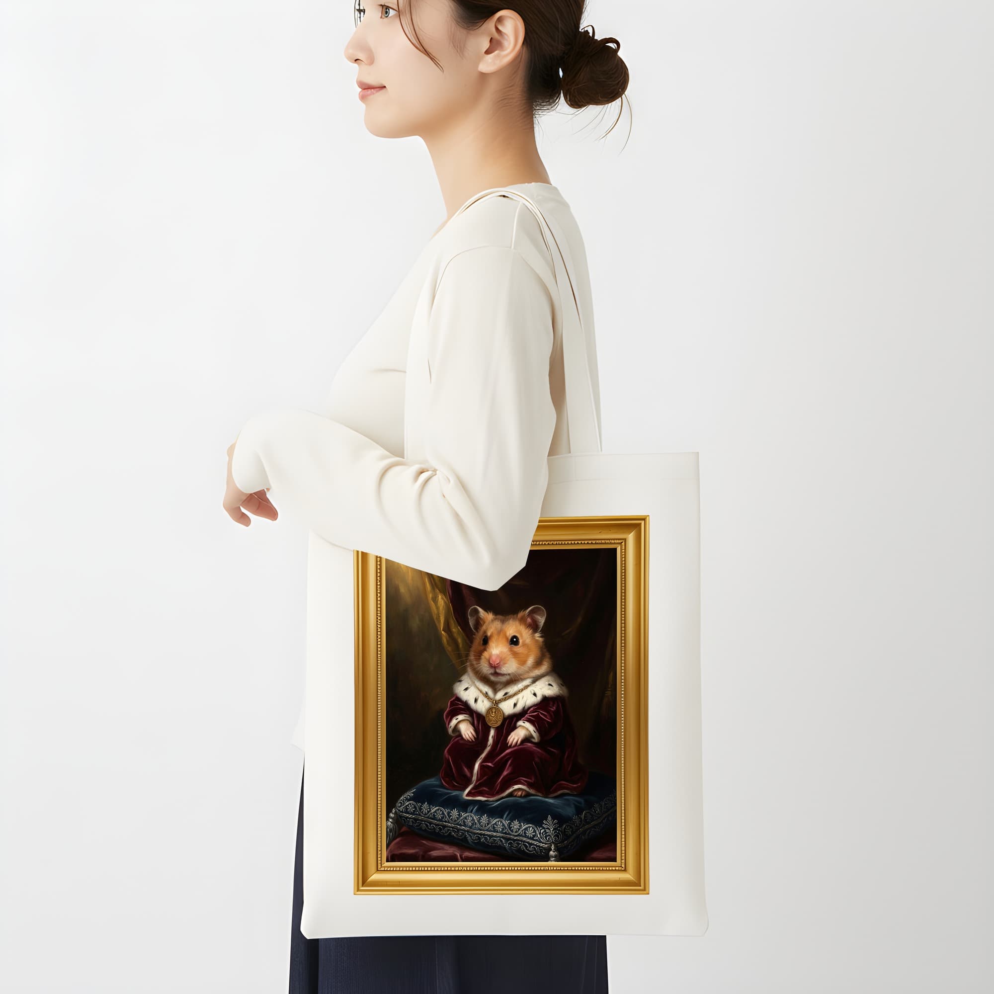 テディベアハムスターのルネサンス肖像画トートバッグ(カラープリント・額縁デザインあり) 2