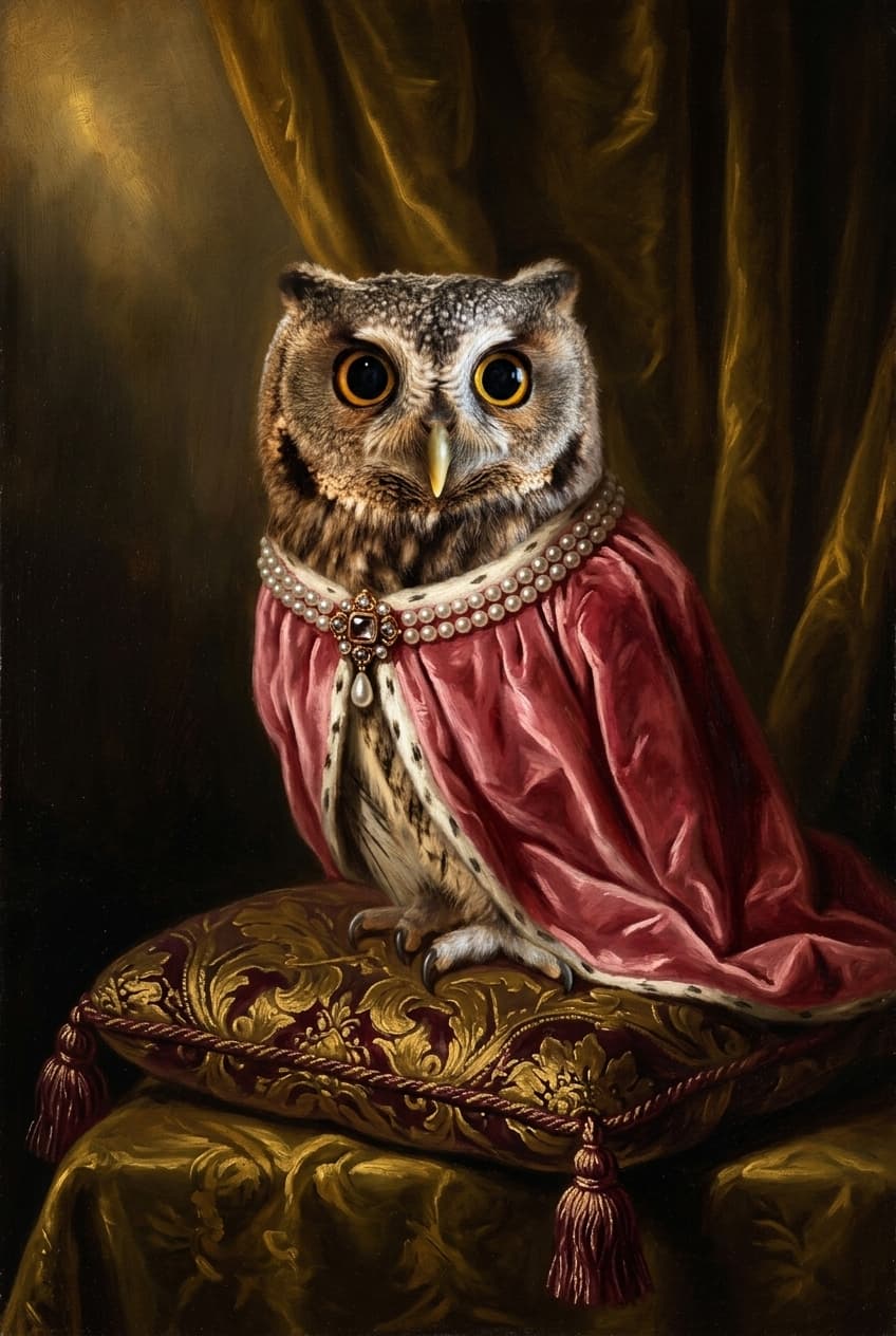 Scops owl Renaissance Portrait Framed Art Print (A4 Gold) 4