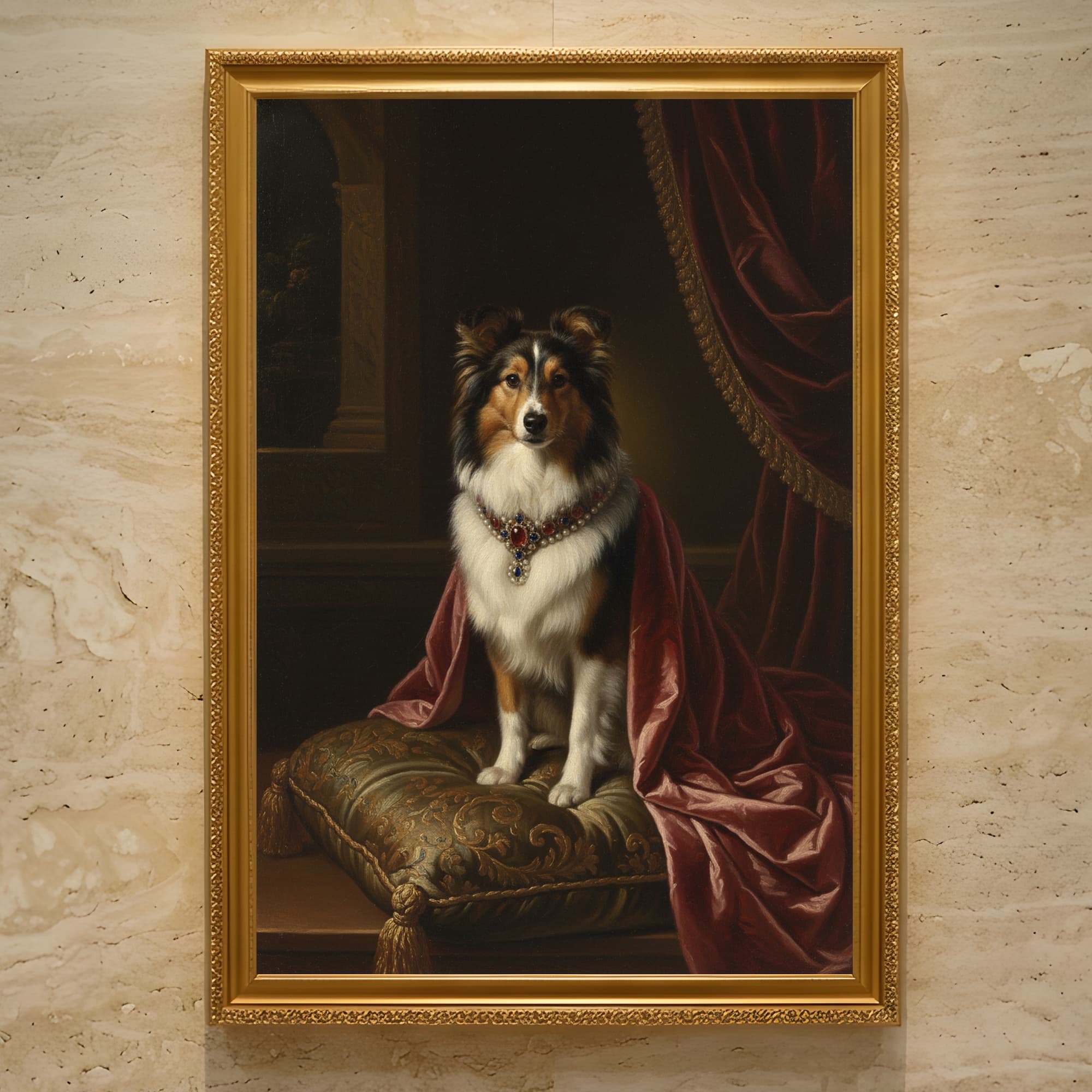 Shetland sheepdog Renaissance Portrait Framed Art Print (A3)