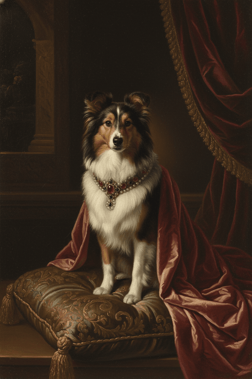 Shetland sheepdog Renaissance Portrait Framed Art Print (A3) 4