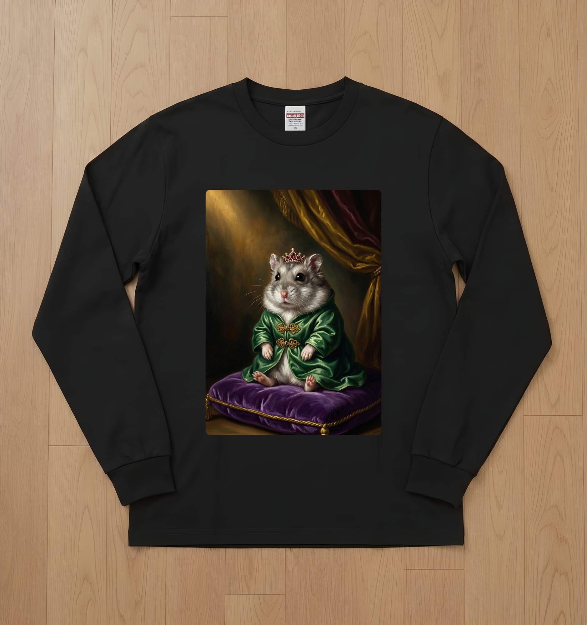 Winter White hamster Renaissance Portrait Long Sleeve T-Shirt (Black)