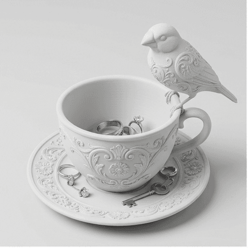 Java sparrow Renaissance Portrait Trinket Tray (Matte White)