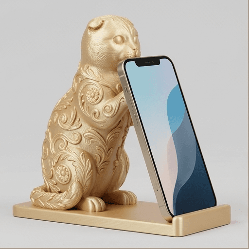 スコティッシュフォールドのルネサンス肖像画スマホスタンド(シルクゴールド)