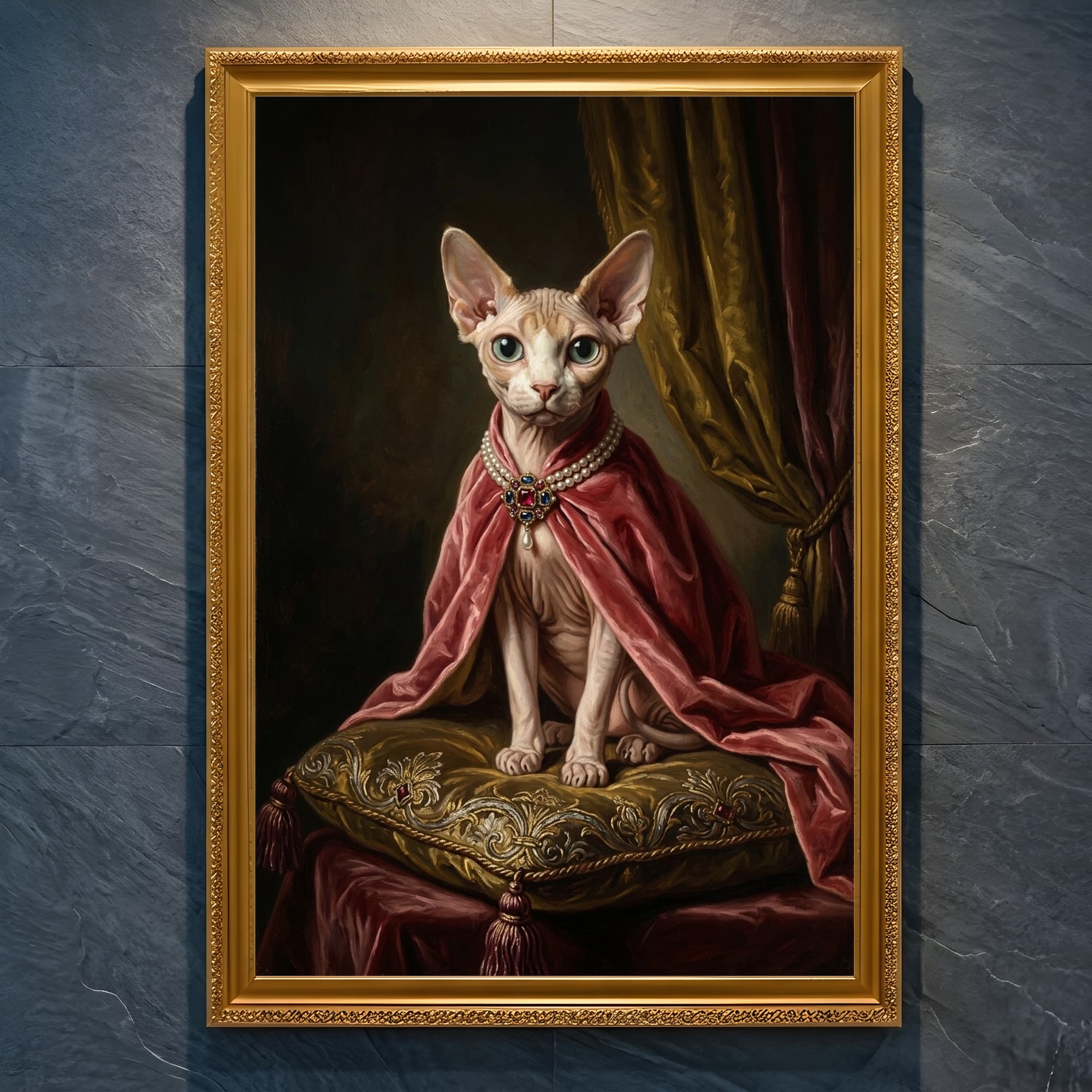 Sphynx Renaissance Portrait Framed Art Print (A4 Gold)