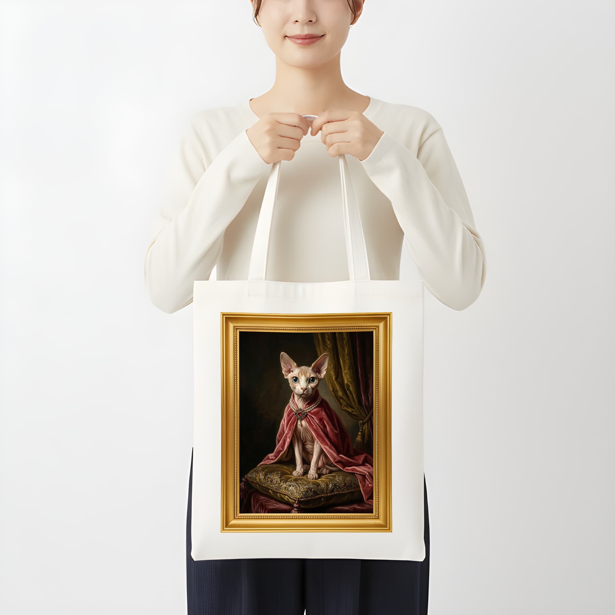 スフィンクスのルネサンス肖像画トートバッグ(カラープリント・額縁デザインあり) 3