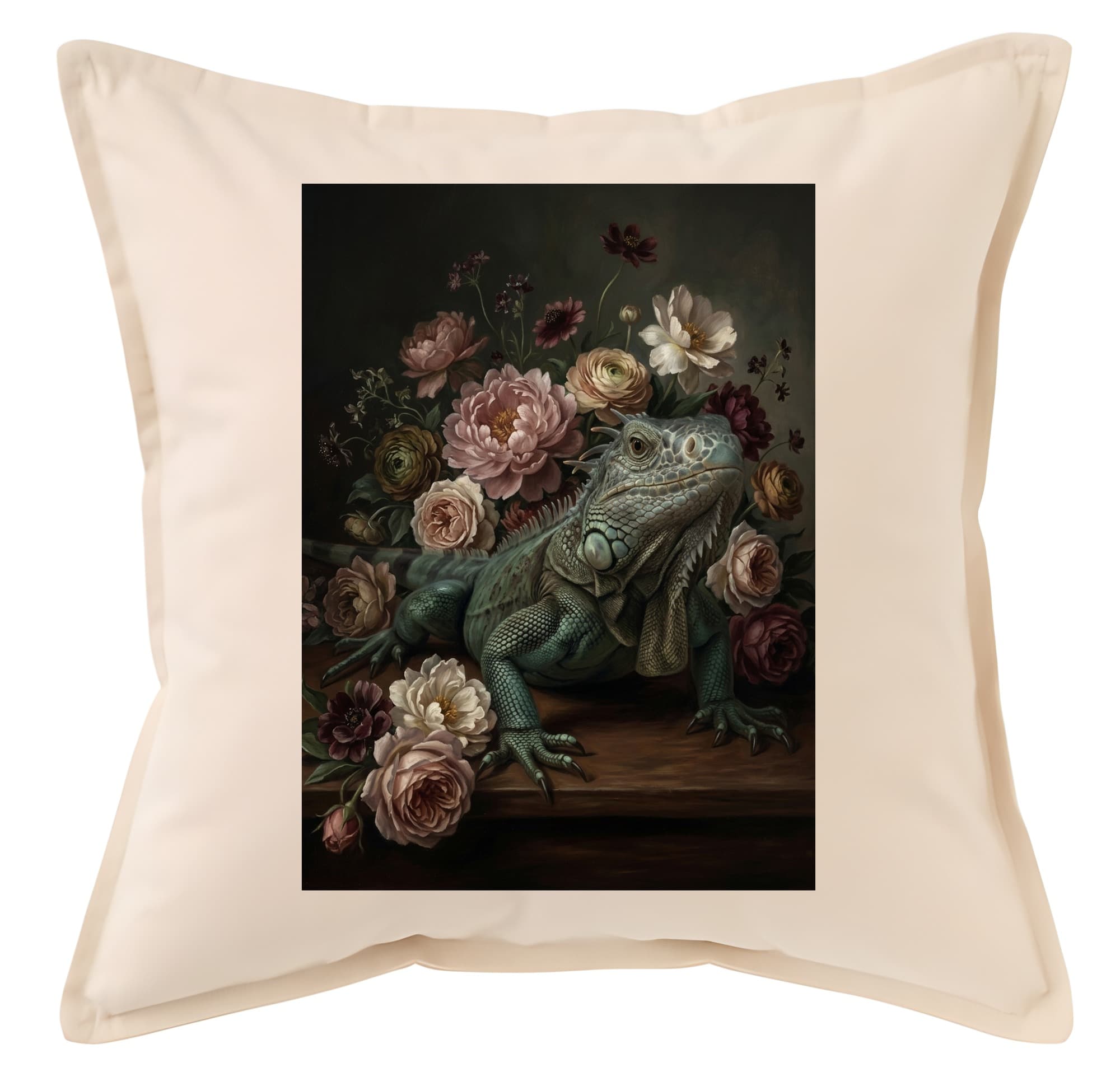 Blue Iguana Floral Oil-Painting Floral Cushion