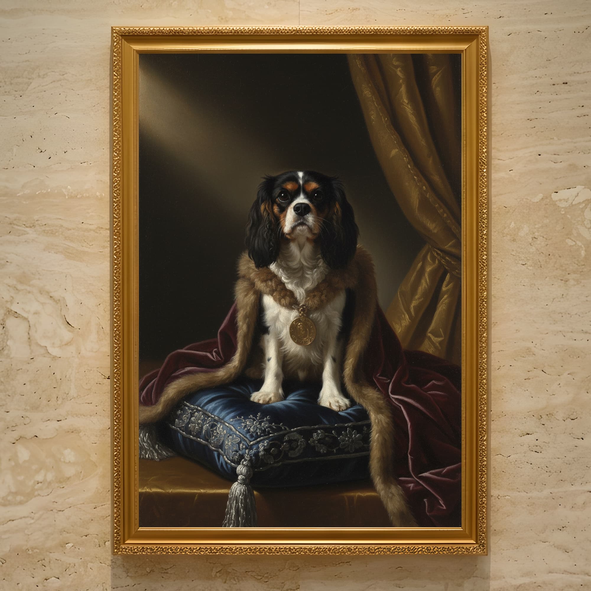 Cavalier King Charles spaniel Renaissance Portrait Framed Art Print (A3)