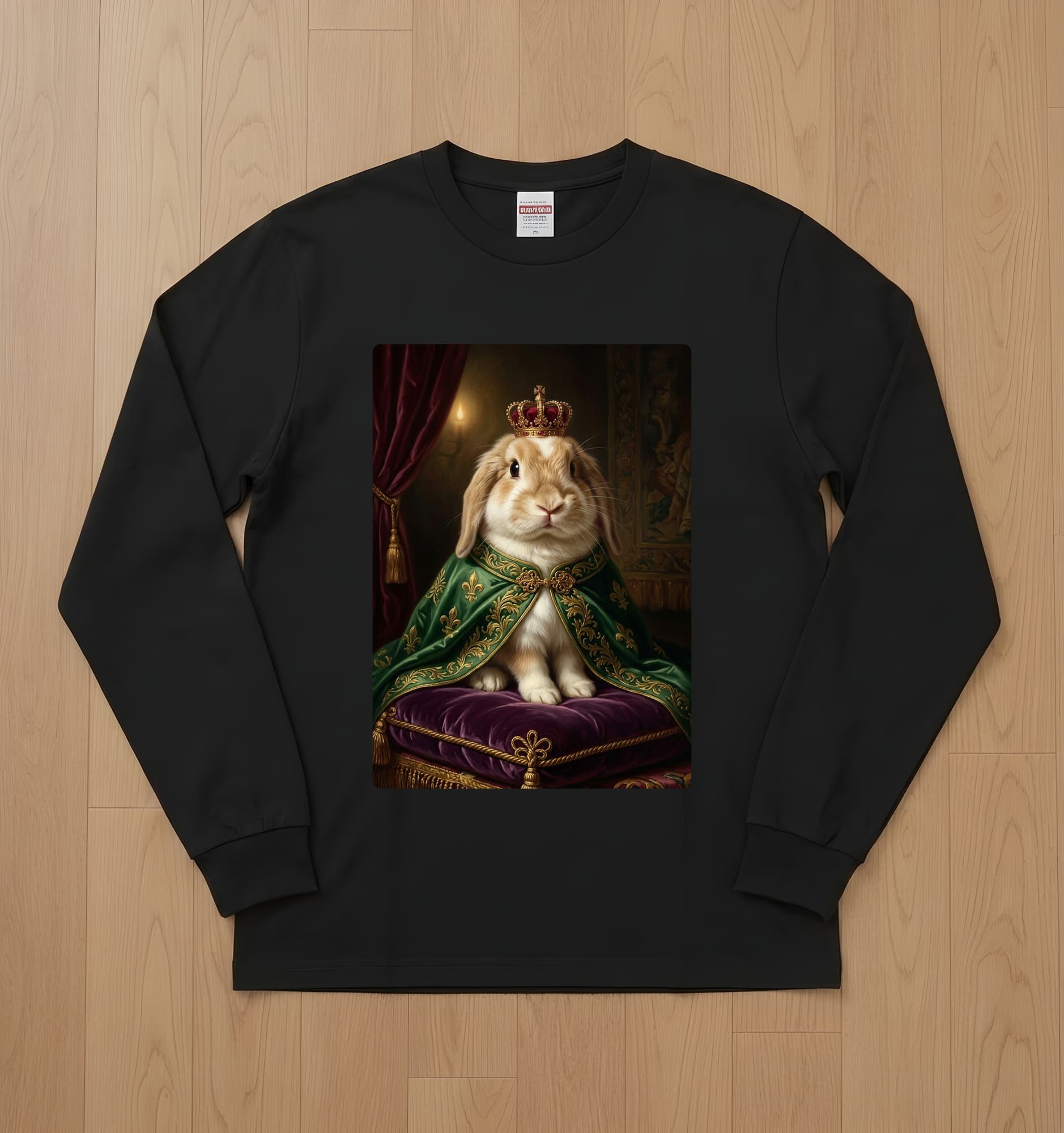 Jersey Wooly Renaissance Portrait Long Sleeve T-Shirt (Black)