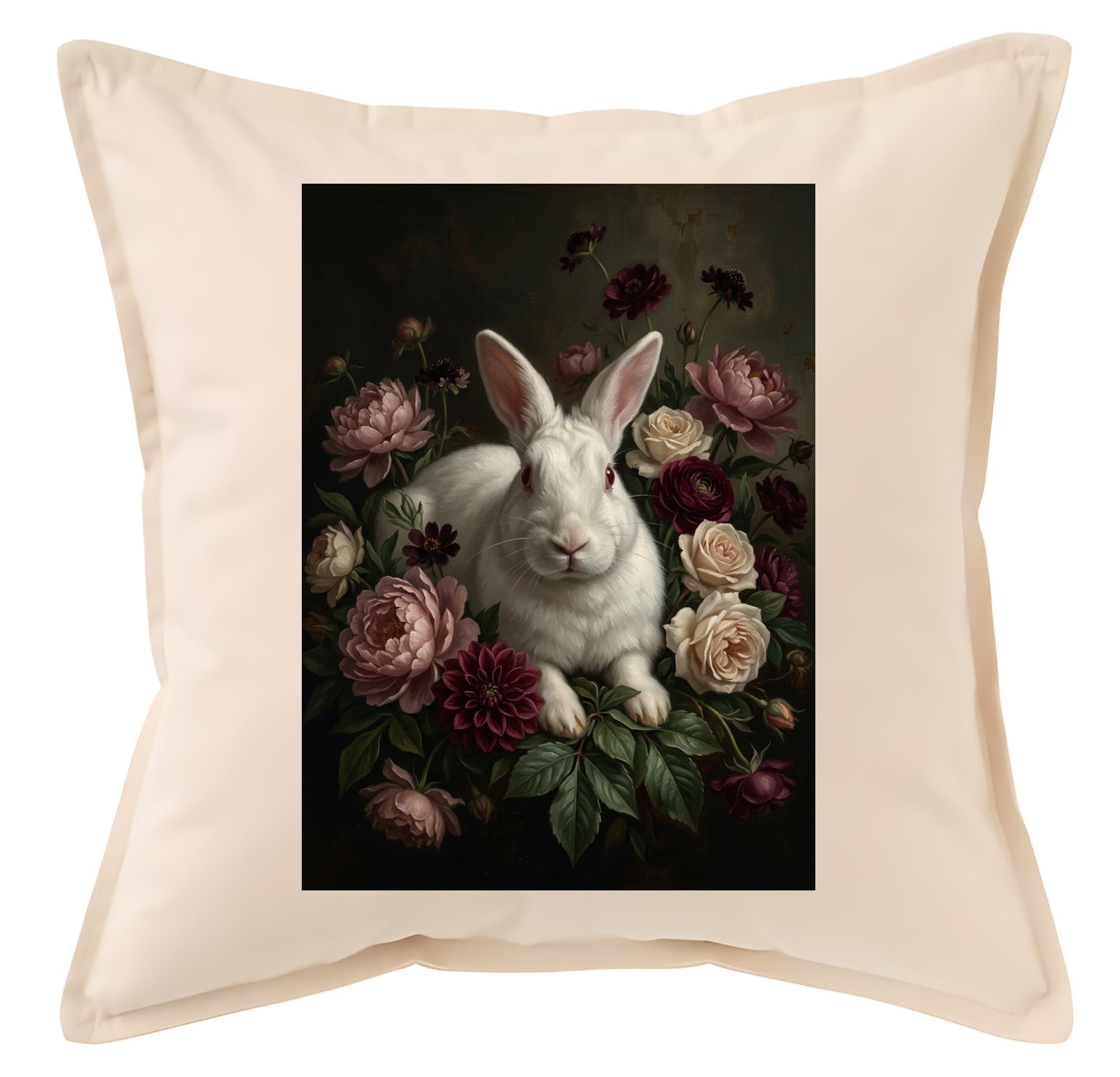New Zealand White rabbit Floral Oil-Painting Floral Cushion