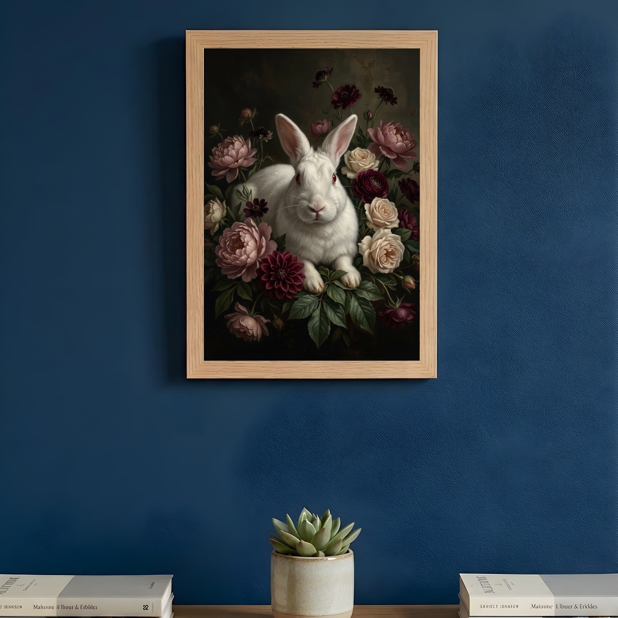 ニュージーランドホワイトの花の油絵風アート花柄額装プリント(A3サイズ) 3