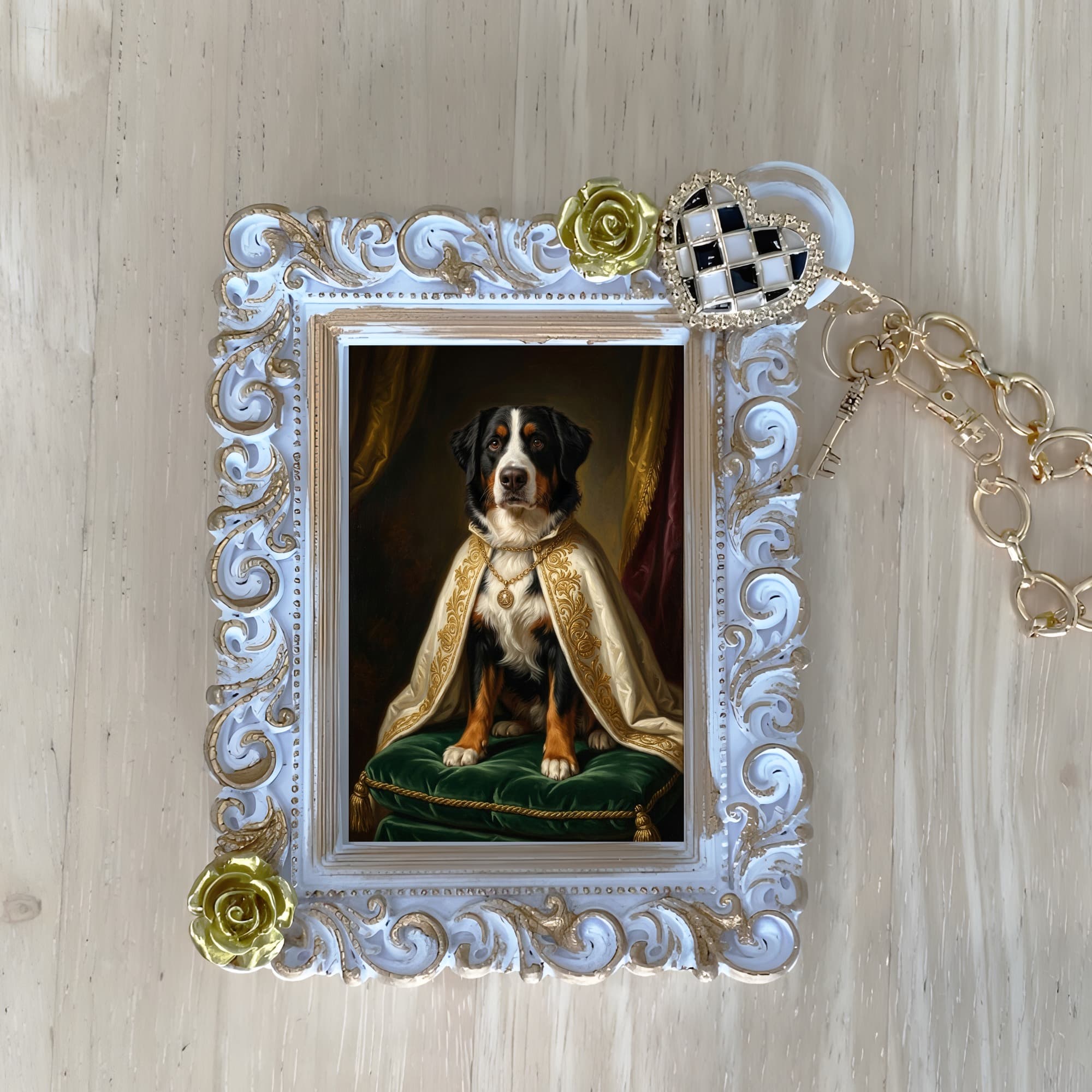 Bernese mountain dog Renaissance Portrait Bag Charm (White)