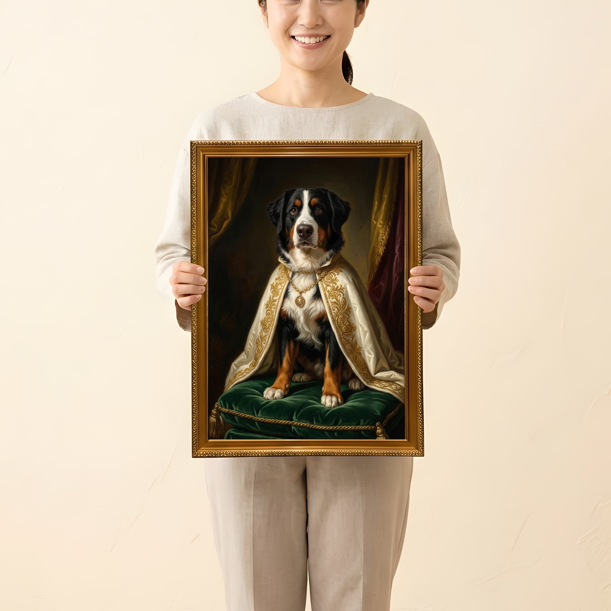 バーニーズマウンテンドッグのルネサンス肖像画額装プリント(A3サイズ) 2
