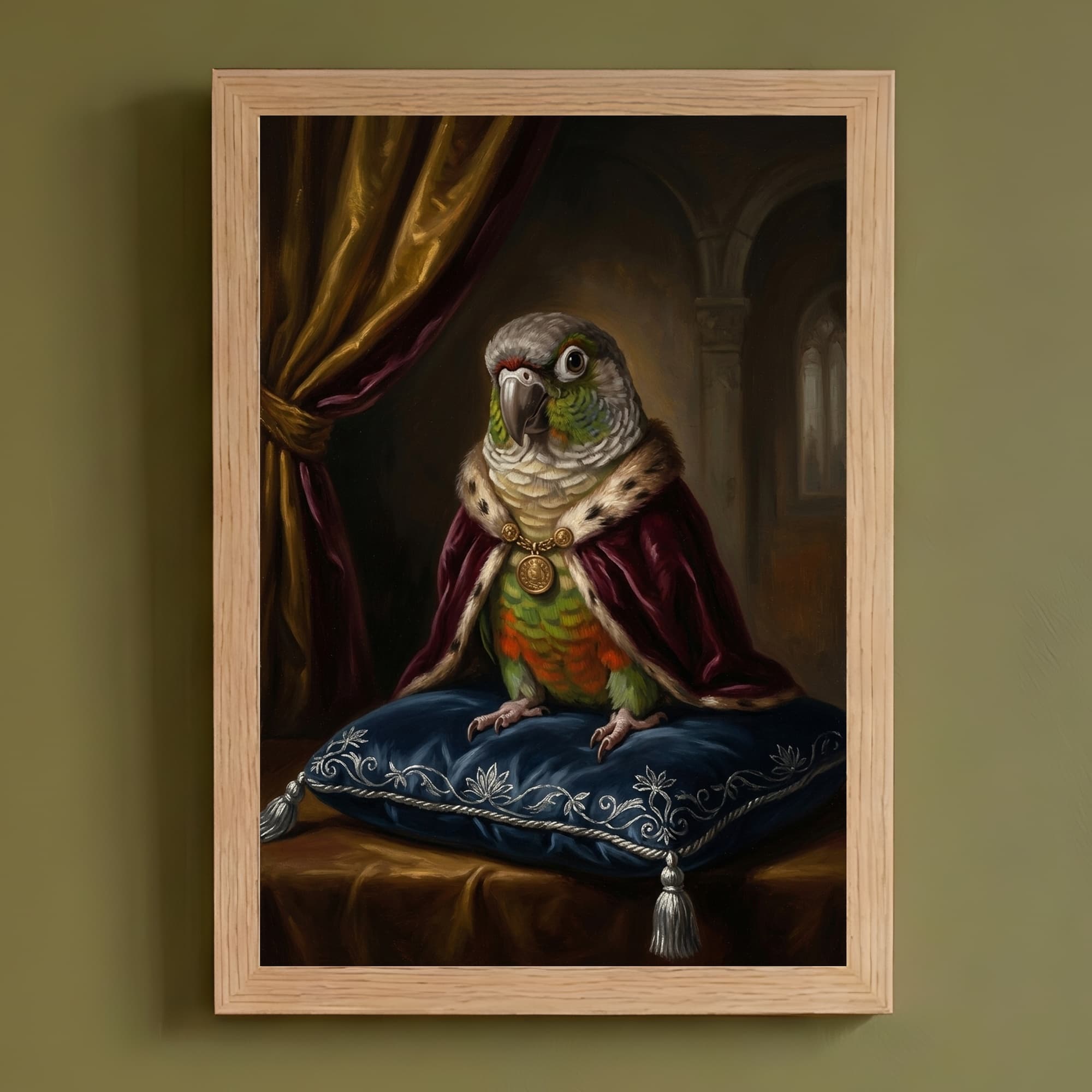 アカハラインコのルネサンス肖像画額装プリント(A4サイズ)
