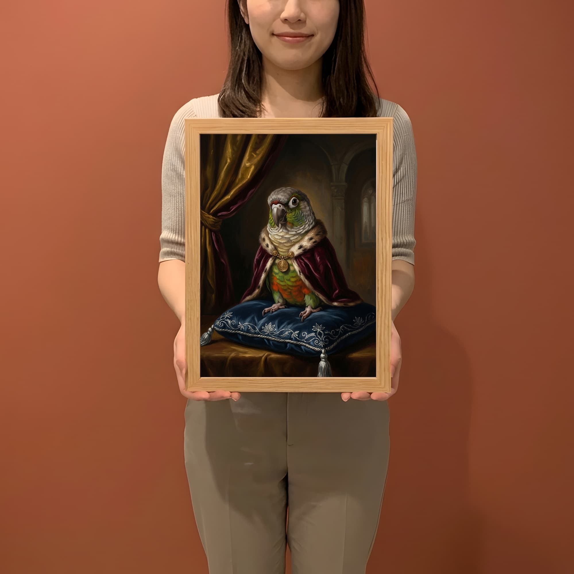 アカハラインコのルネサンス肖像画額装プリント(A4サイズ) 2