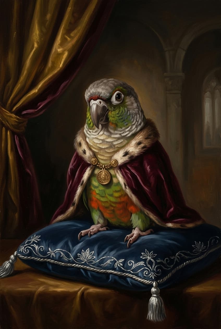 アカハラインコのルネサンス肖像画額装プリント(A4サイズ) 4