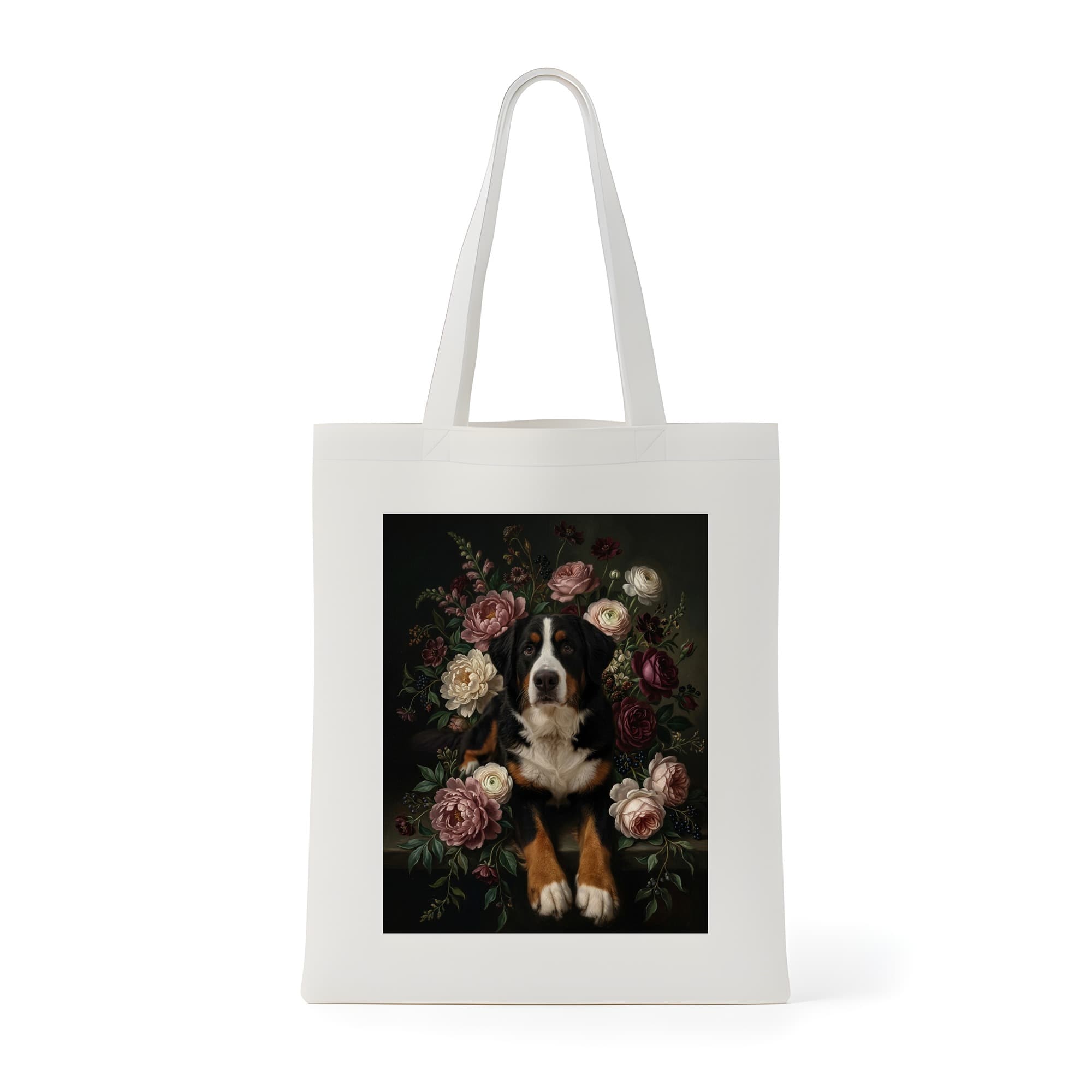 Bernese mountain dog Floral Oil-Painting Floral Tote Bag