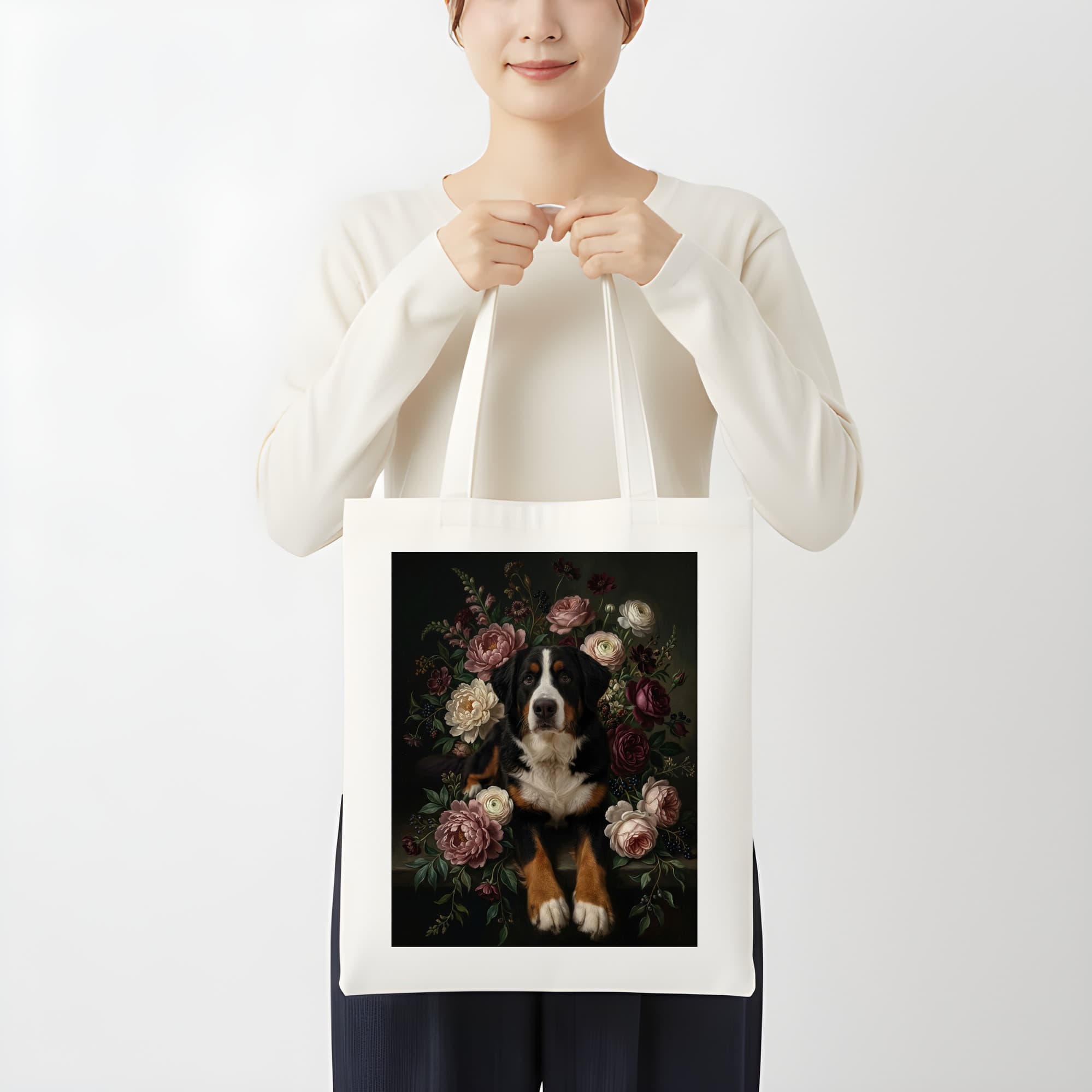 Bernese mountain dog Floral Oil-Painting Floral Tote Bag 3