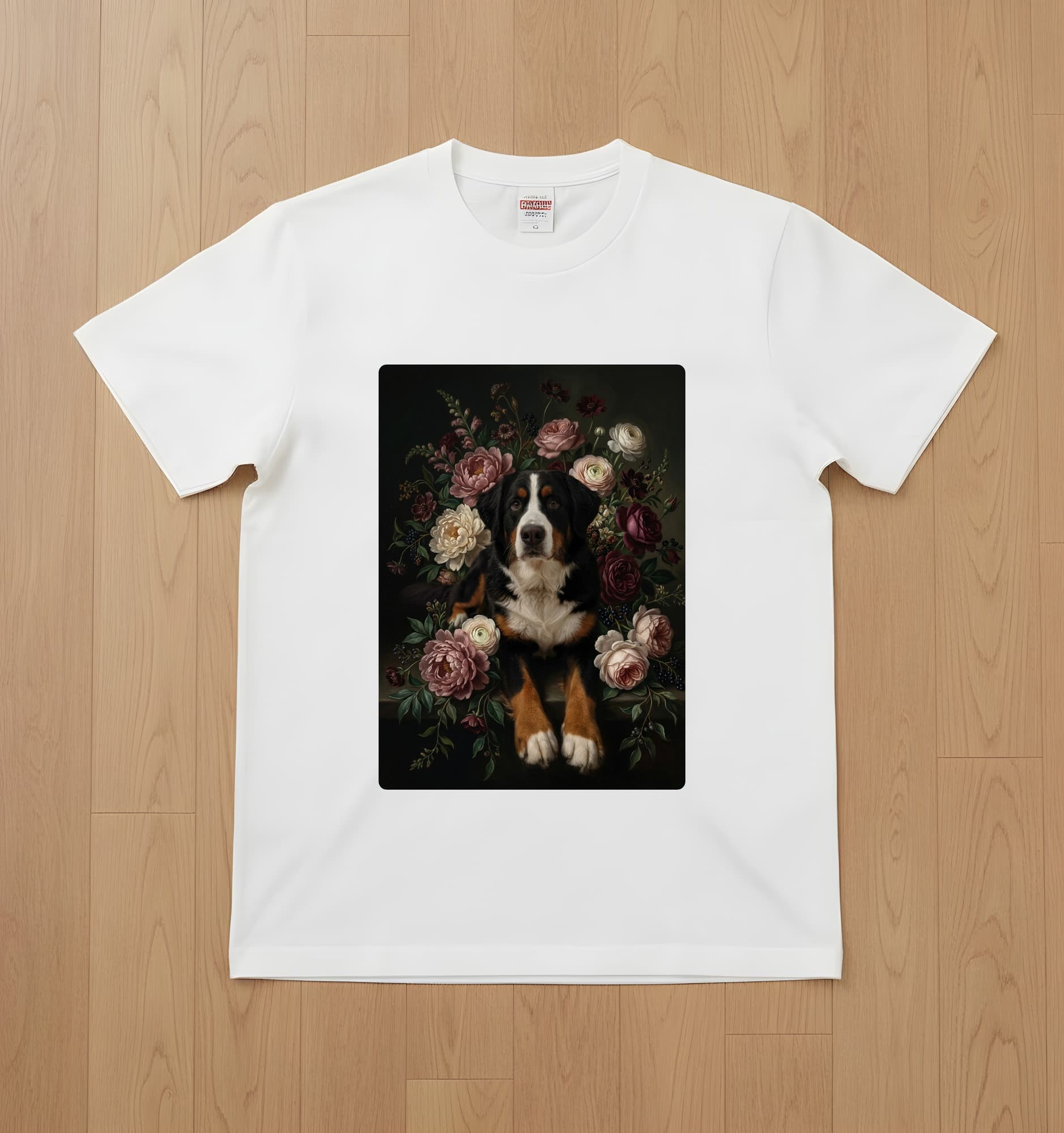 Bernese mountain dog Floral Oil-Painting Floral T-Shirt (White)