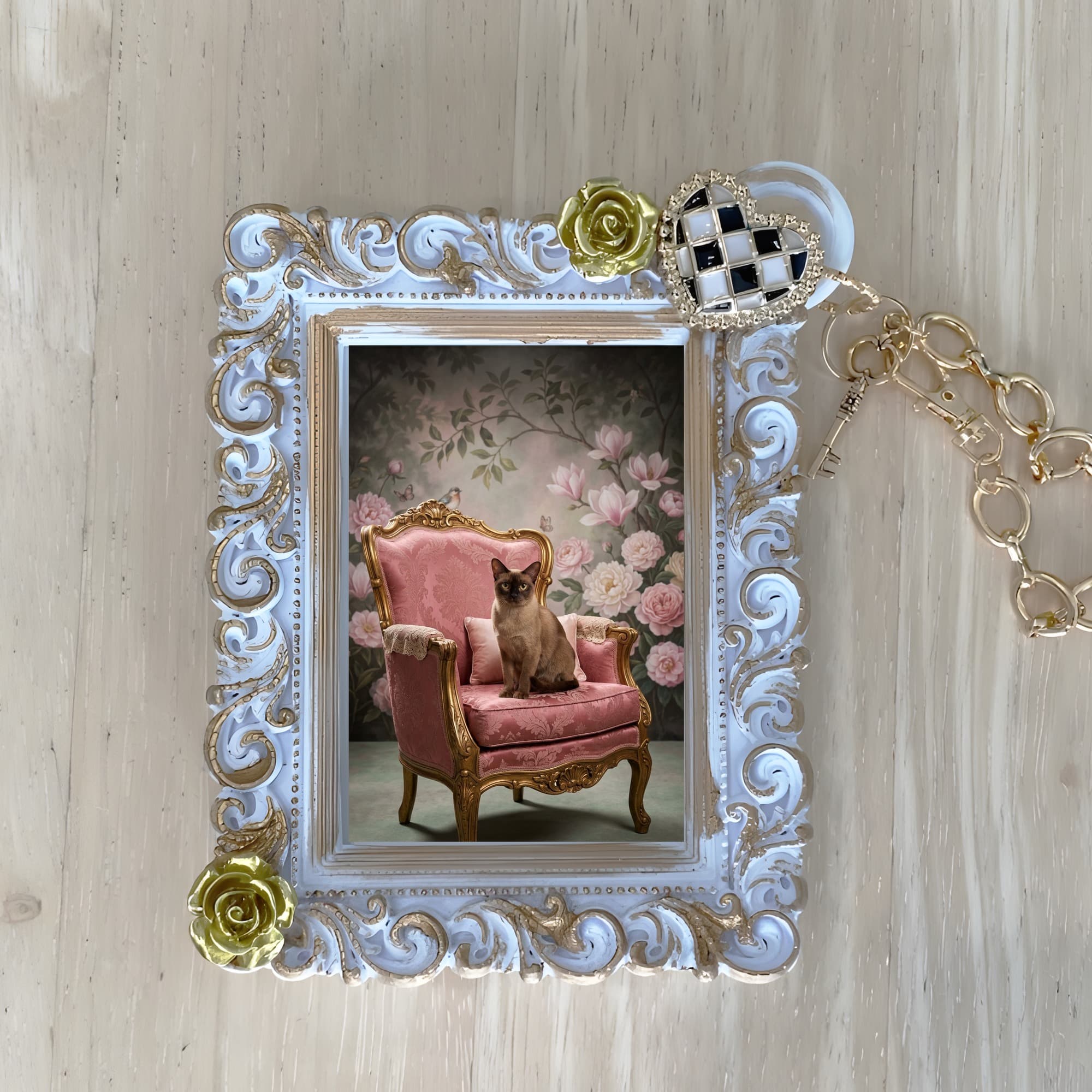 Burmese Shabby Pink Oil-Painting Rococo Bag Charm (White)