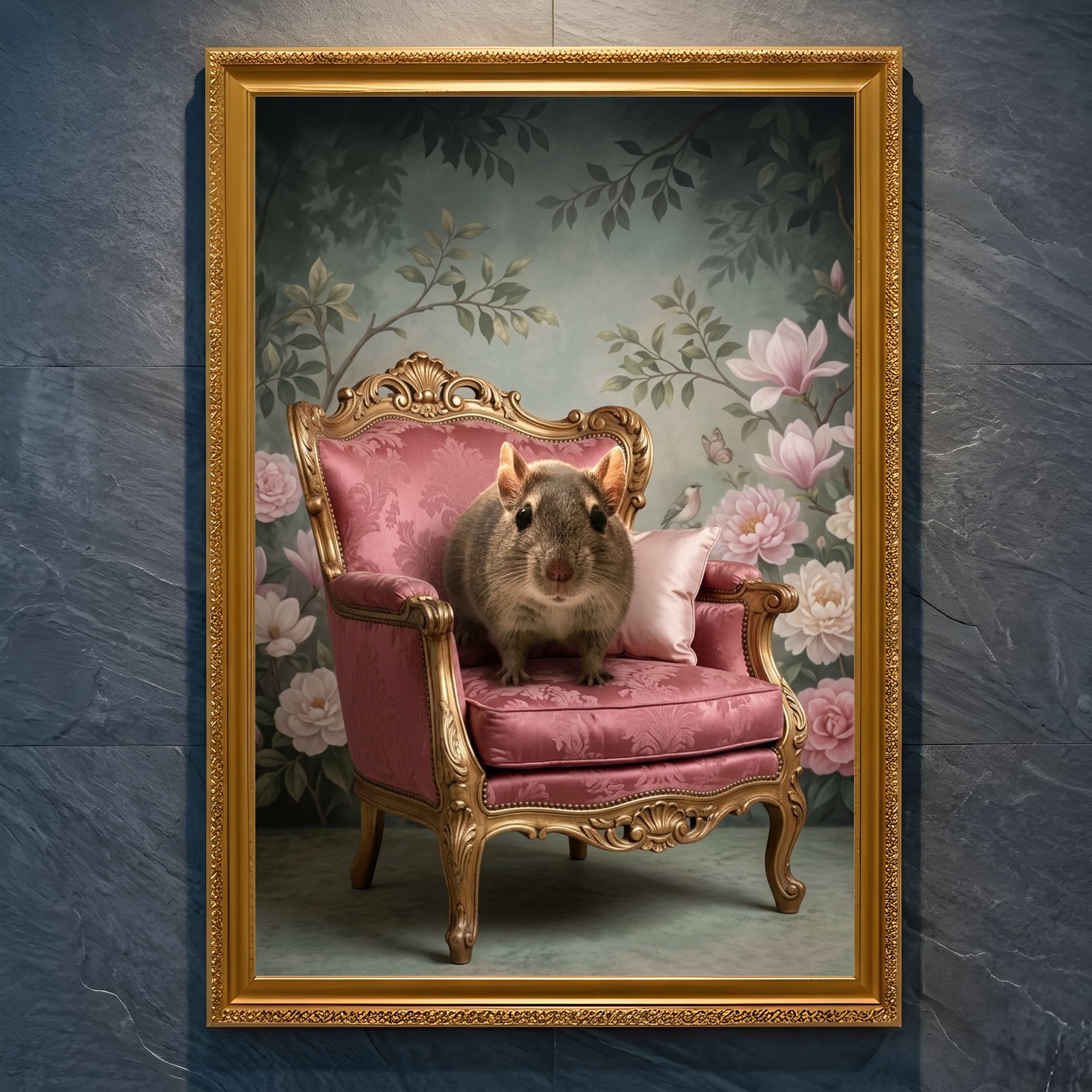 Degu Shabby Pink Oil-Painting Rococo Framed Art Print (A4 Gold)