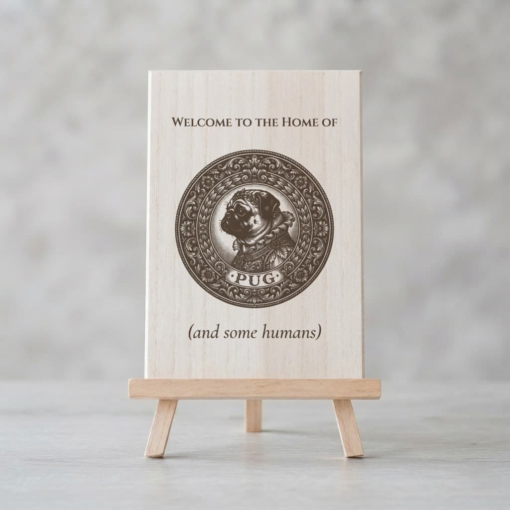 pug Renaissance Portrait Wooden Welcome Board