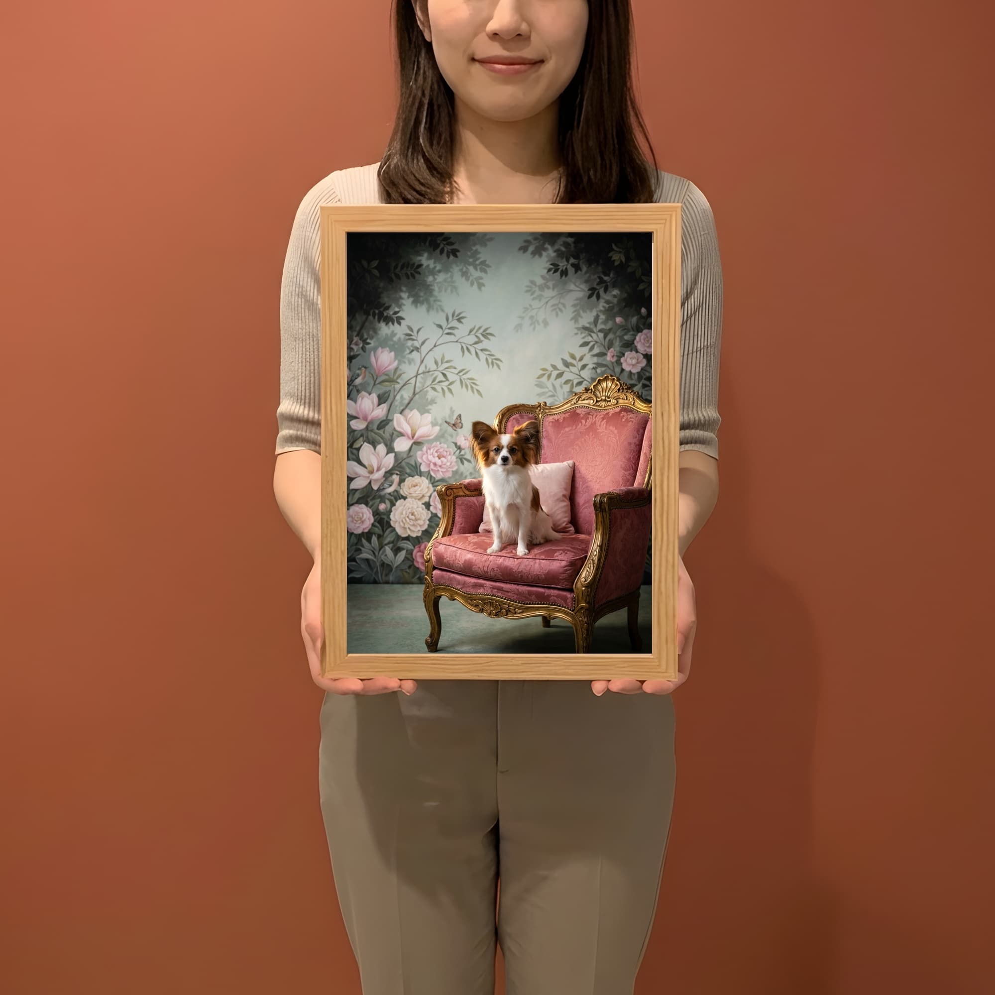 papillon Shabby Pink Oil-Painting Rococo Framed Art Print (A4) 2