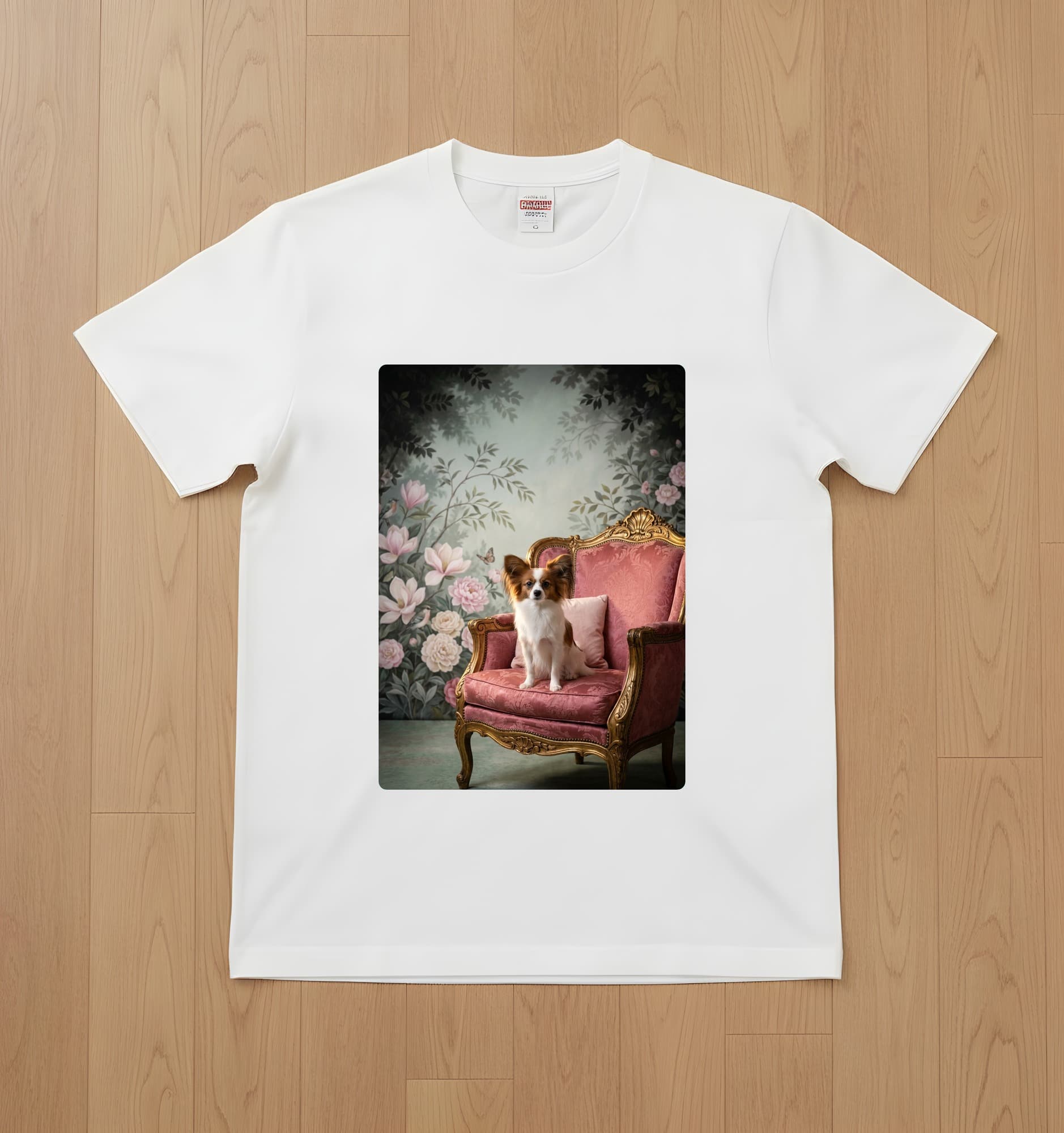 papillon Shabby Pink Oil-Painting Rococo T-Shirt (White)