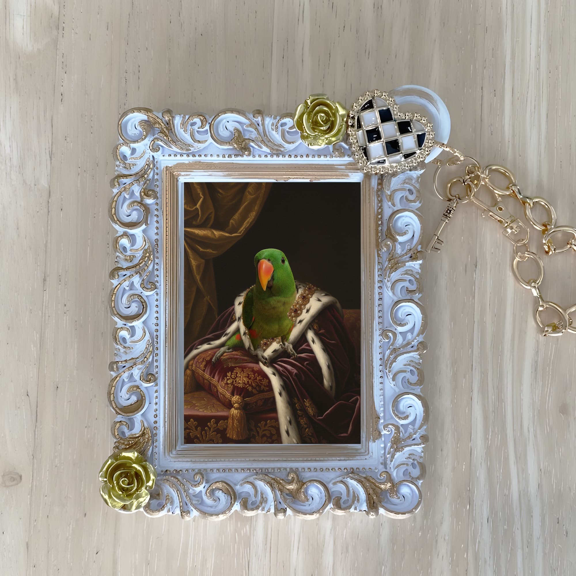 オオハナインコのルネサンス肖像画バッグチャーム(ホワイト)