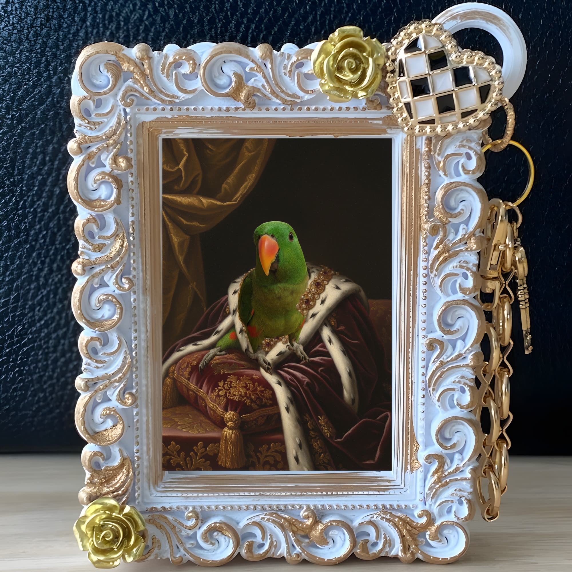 オオハナインコのルネサンス肖像画バッグチャーム(ホワイト) 2