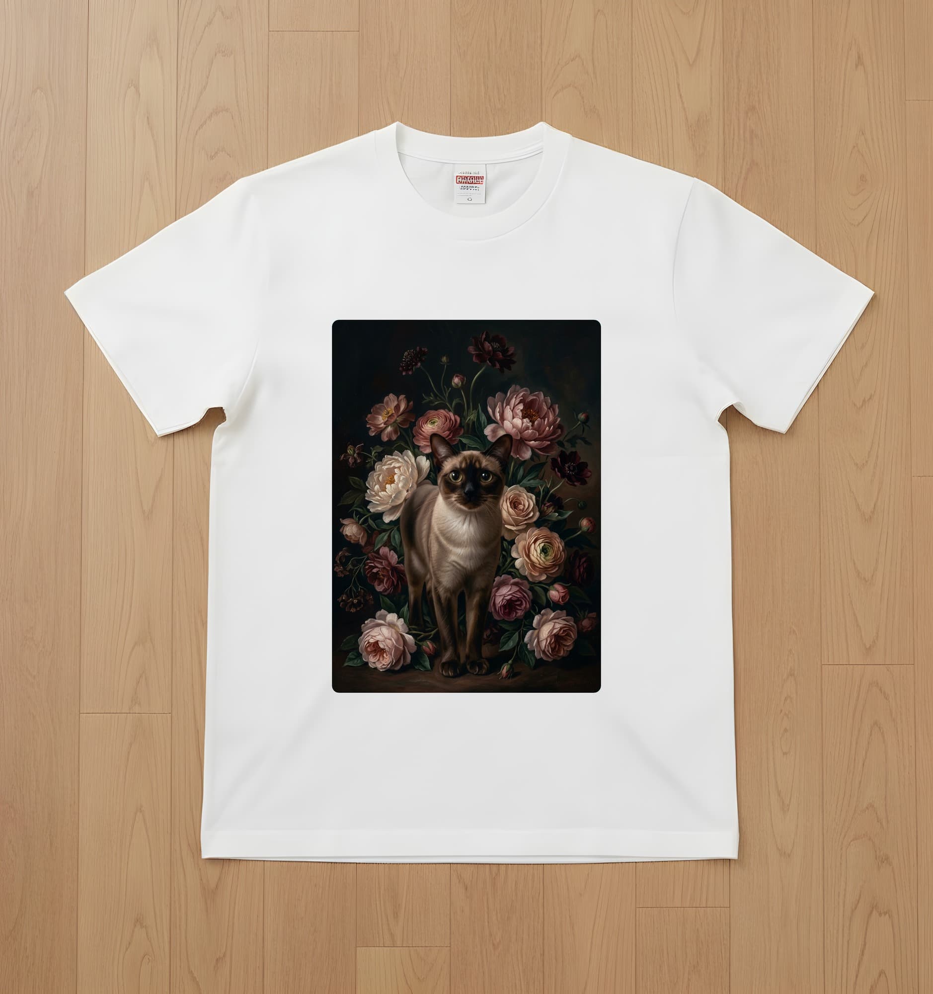 Burmese Floral Oil-Painting Floral T-Shirt (White)