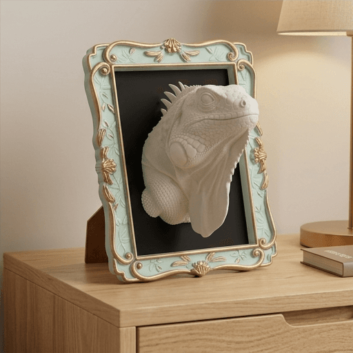 Green Iguana Renaissance Portrait Wall Relief
