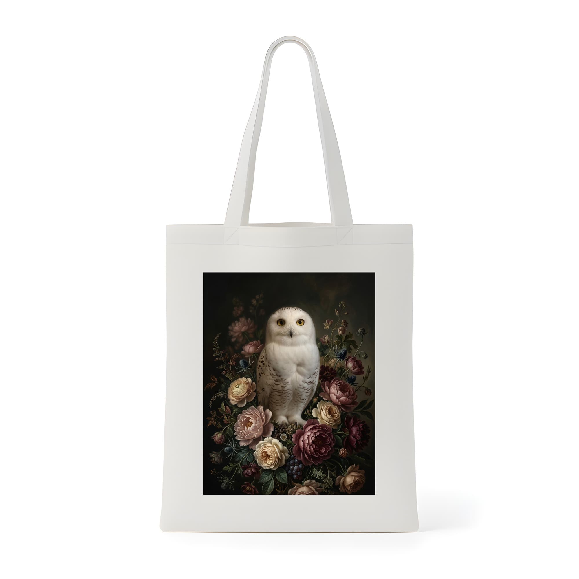 シロフクロウの花の油絵風アート花柄トートバッグ