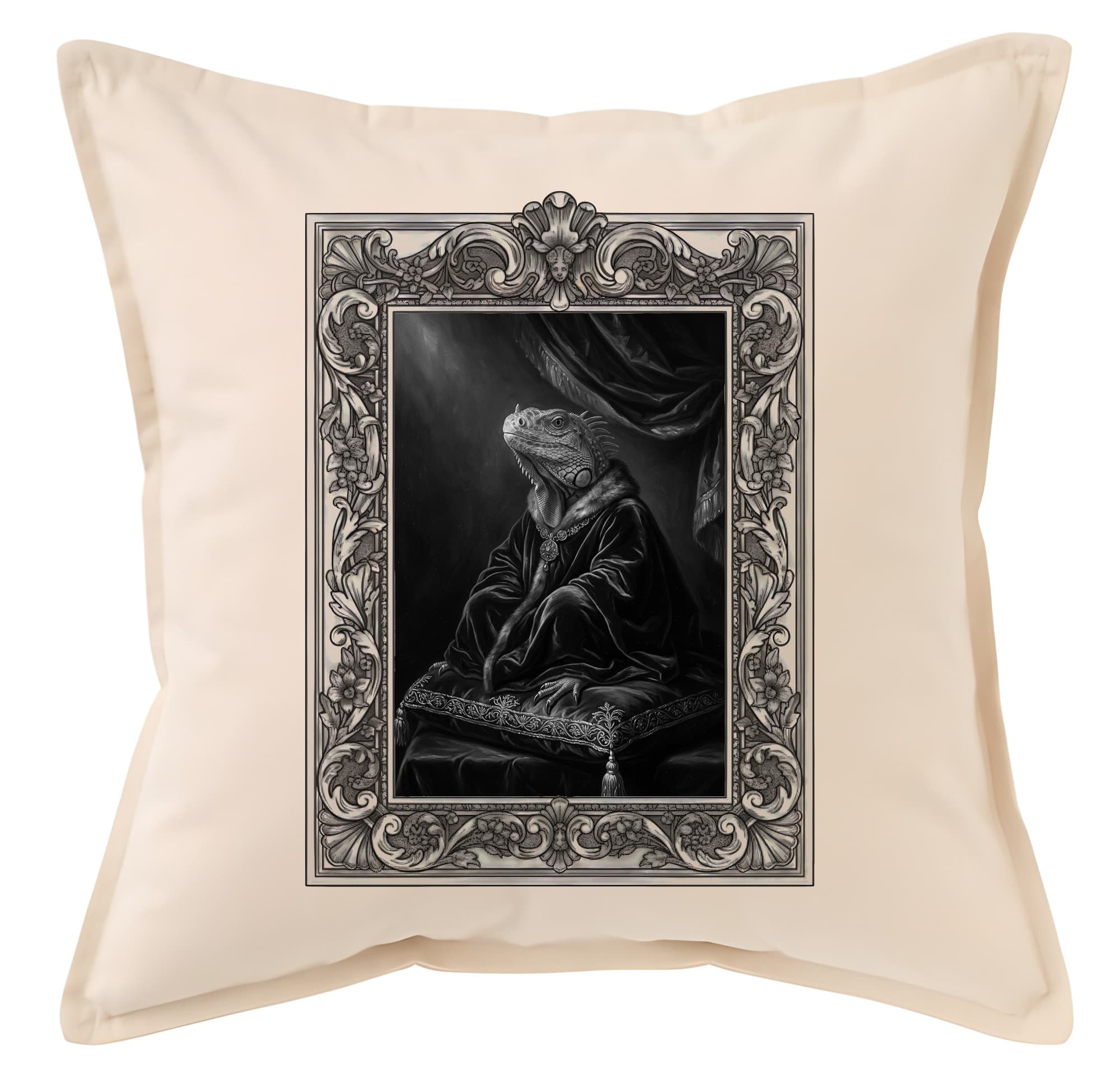 Rhinoceros Iguana Renaissance Portrait Throw Cushion (Framed Design)