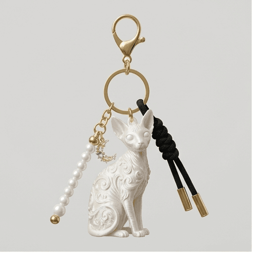 Sphynx Renaissance Portrait Keychain (Pearl White)