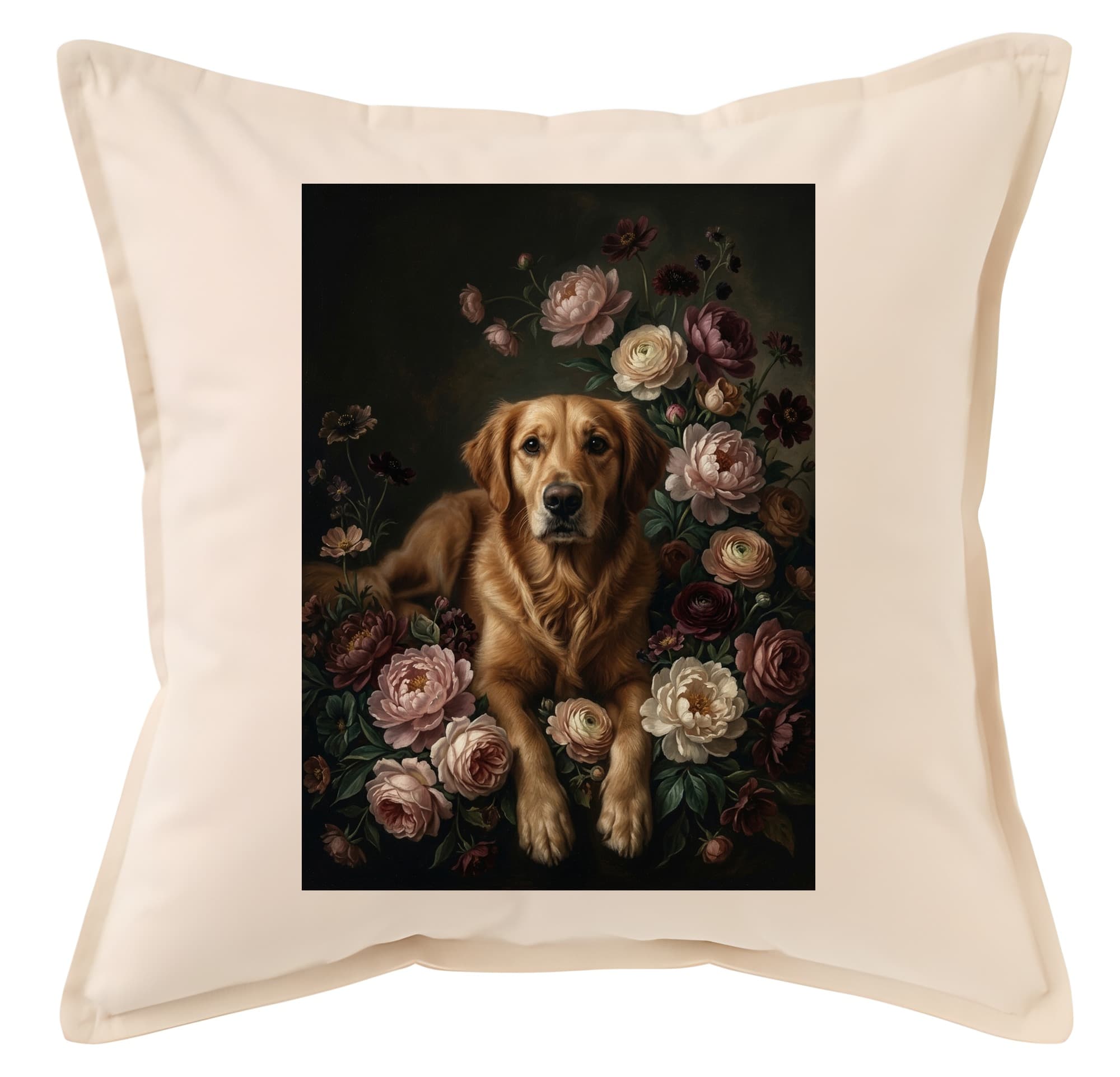 golden retriever Floral Oil-Painting Floral Cushion