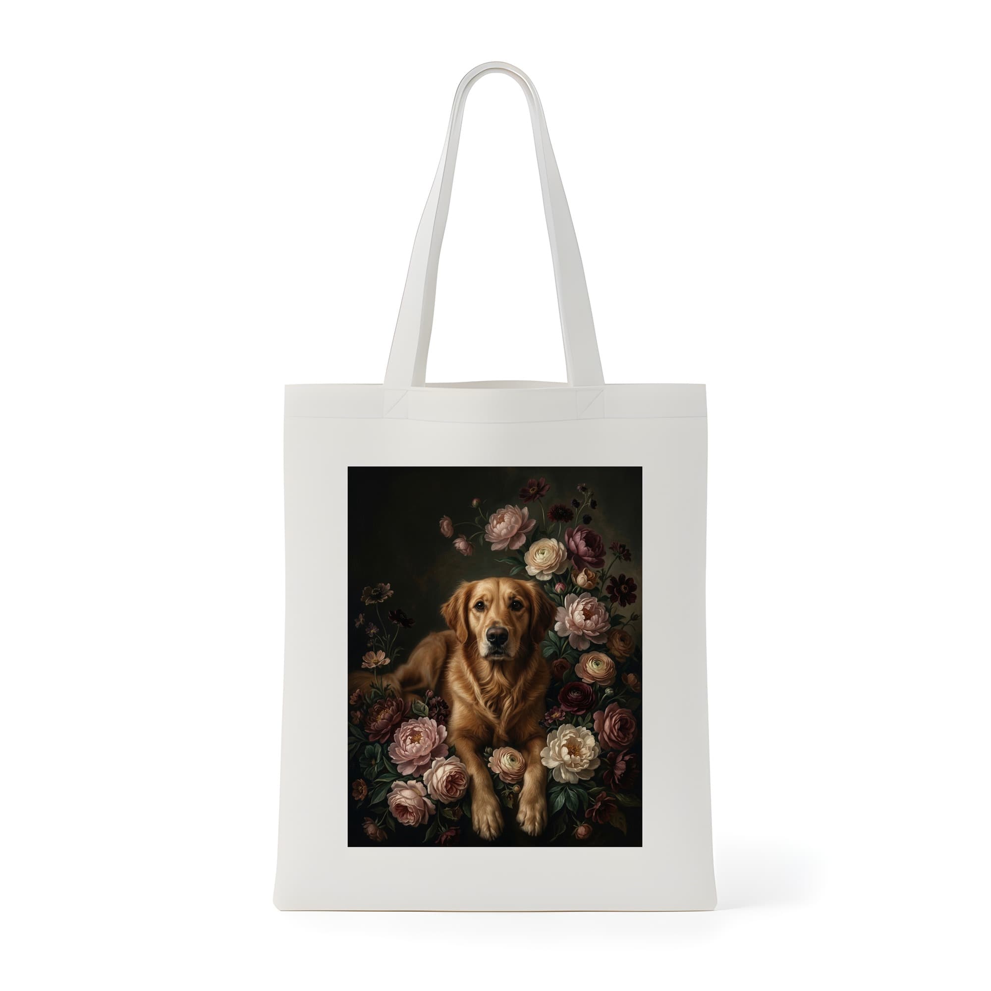 golden retriever Floral Oil-Painting Floral Tote Bag