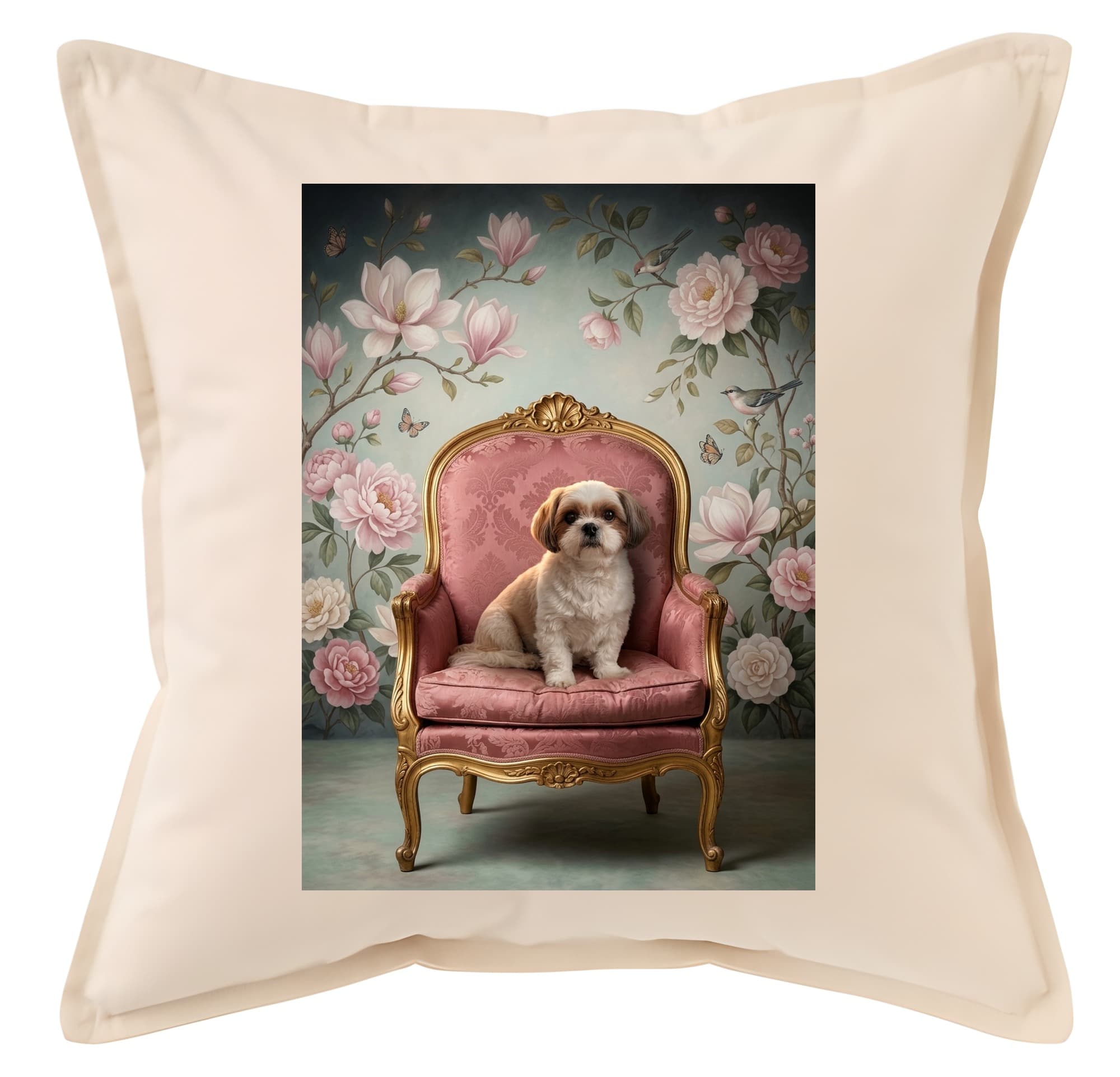 Shih Tzu Shabby Pink Oil-Painting Rococo Cushion