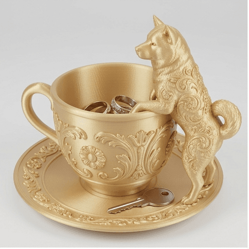 Akita Inu Renaissance Portrait Trinket Tray (Silky Gold)
